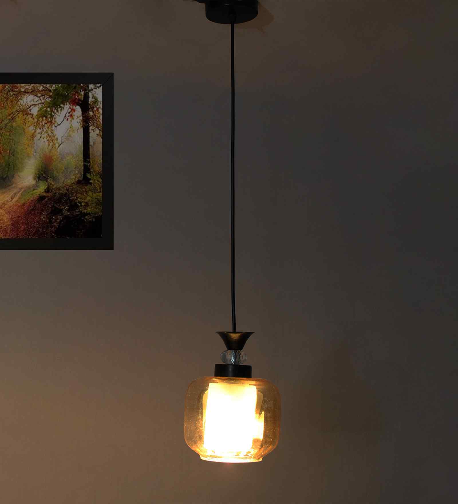 Modern Amber Glass Pendant Light Black Finish