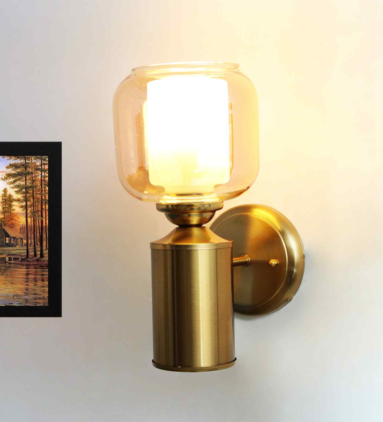 Modern Amber Tinted Jar Glass  Wall Sconce