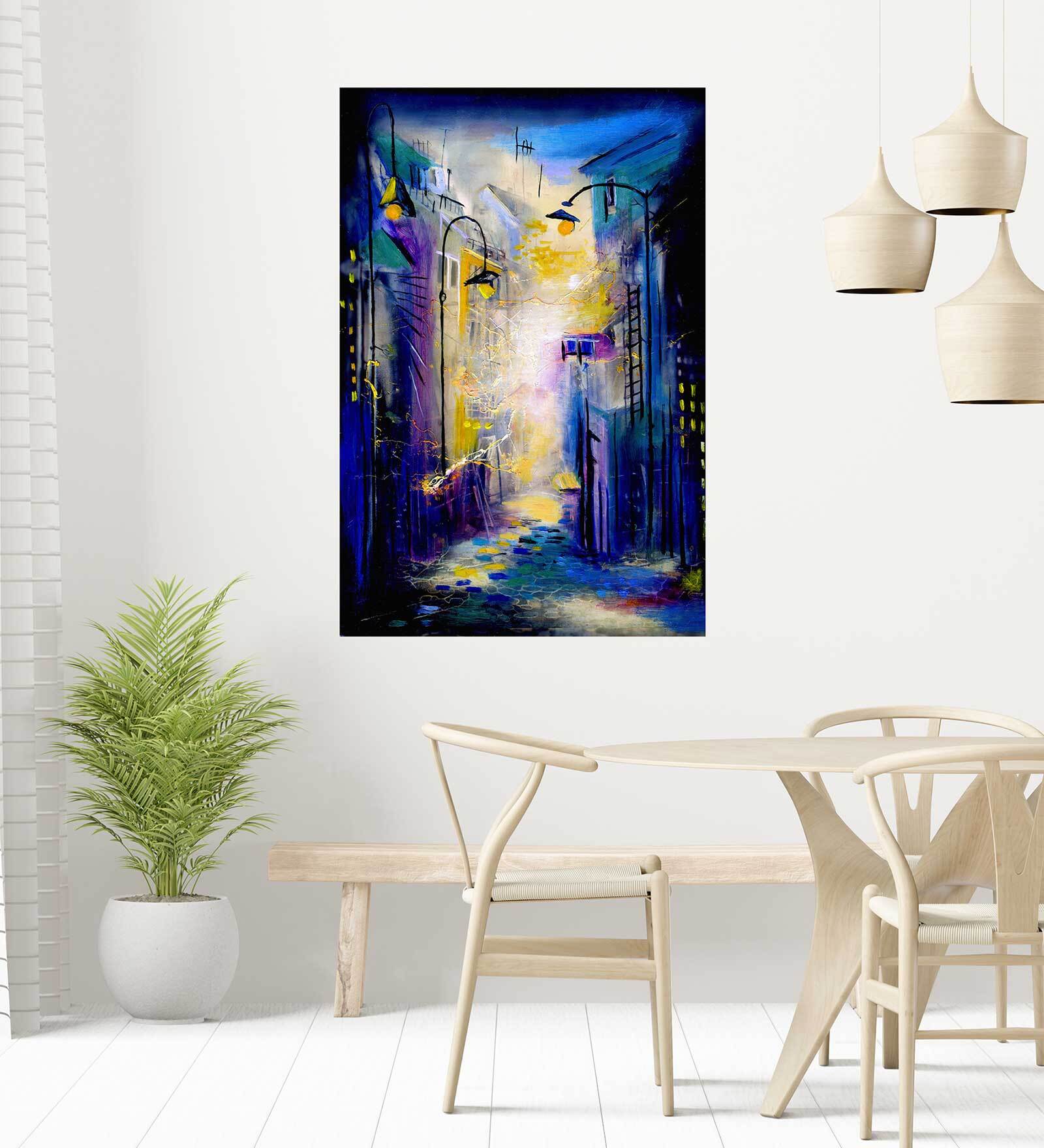 Modern Art of Old Street Self Adhesive Wall Poster for Home Decor(Vinyl, 24 x 36 Inch)
