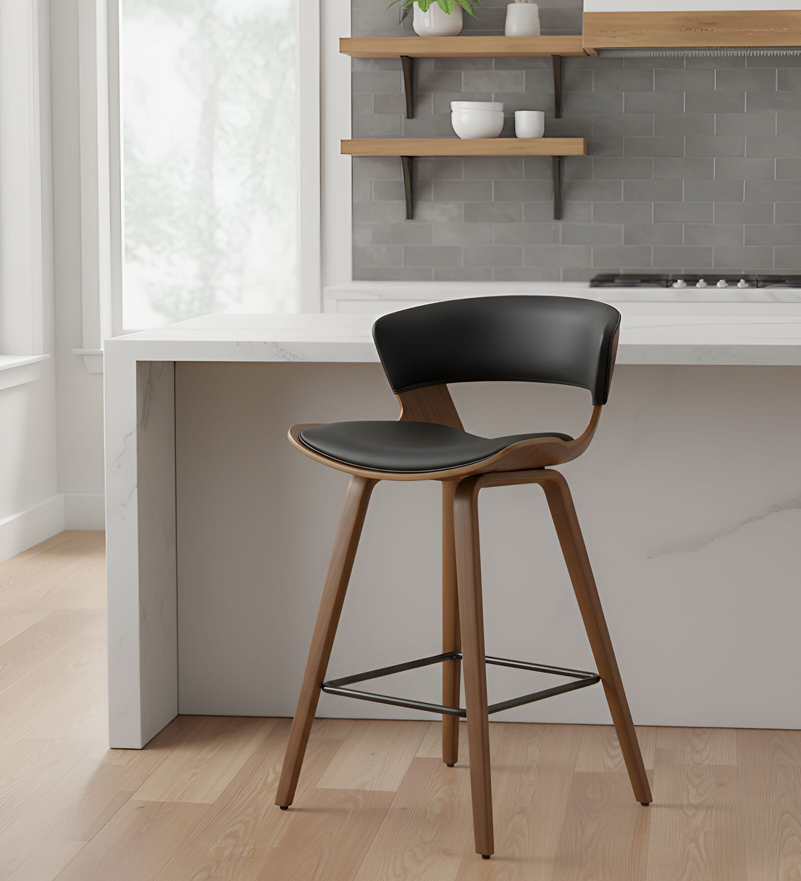 Modern Bar Stool In Brown Finish