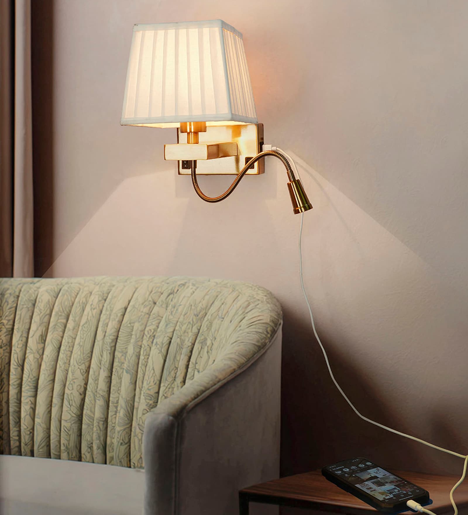 Modern Bedside Reading LED Wall Sconce with USB Charger