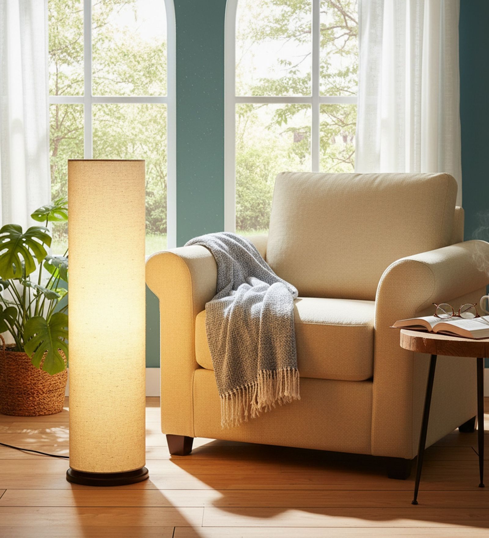 Modern Beige Cylinder Floor Lamp   Stylish Lighting for Living Room & Bedroom