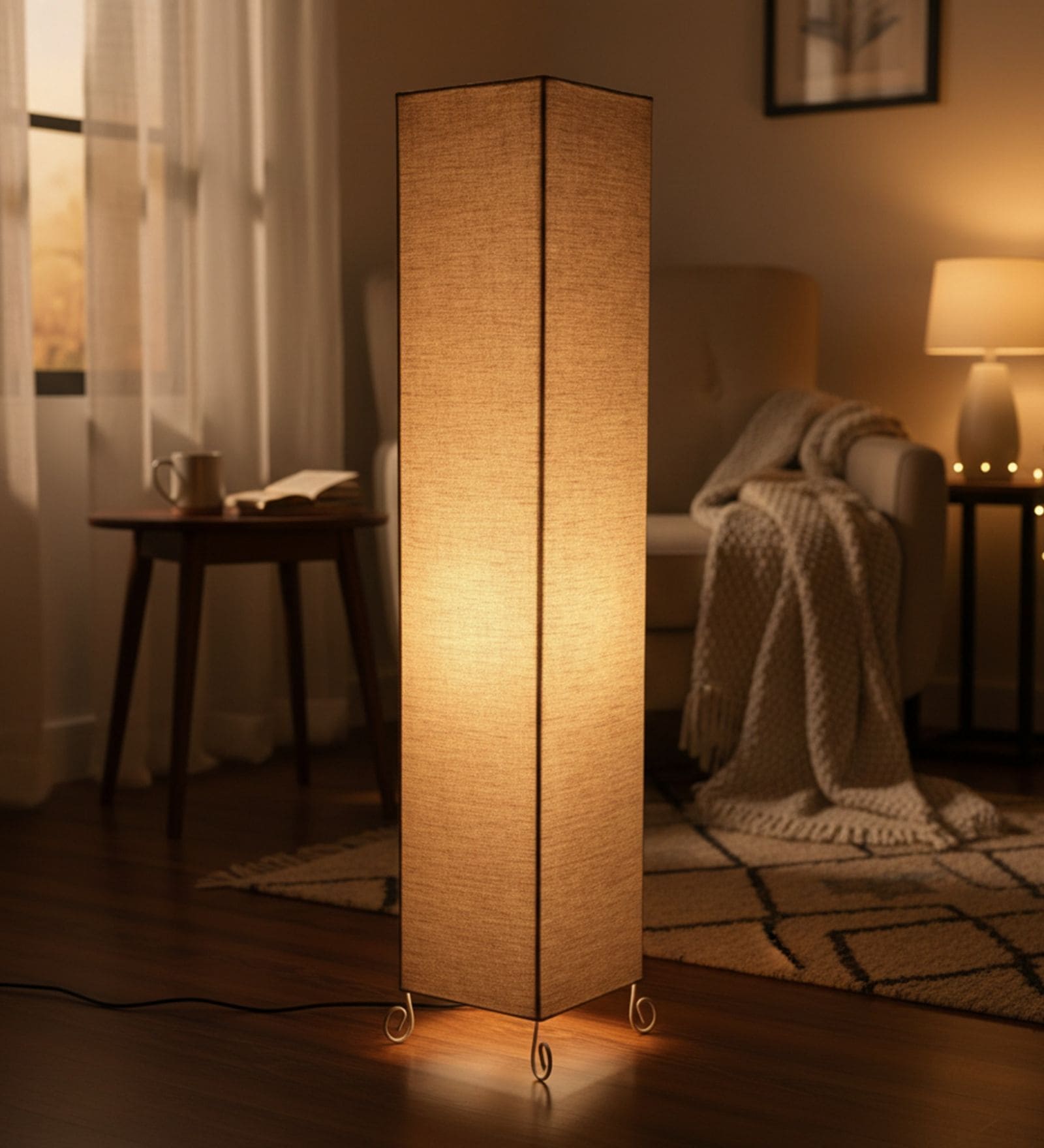 Modern Beige Cylinder Floor Lamp   Stylish Lighting for Living Room & Bedroom