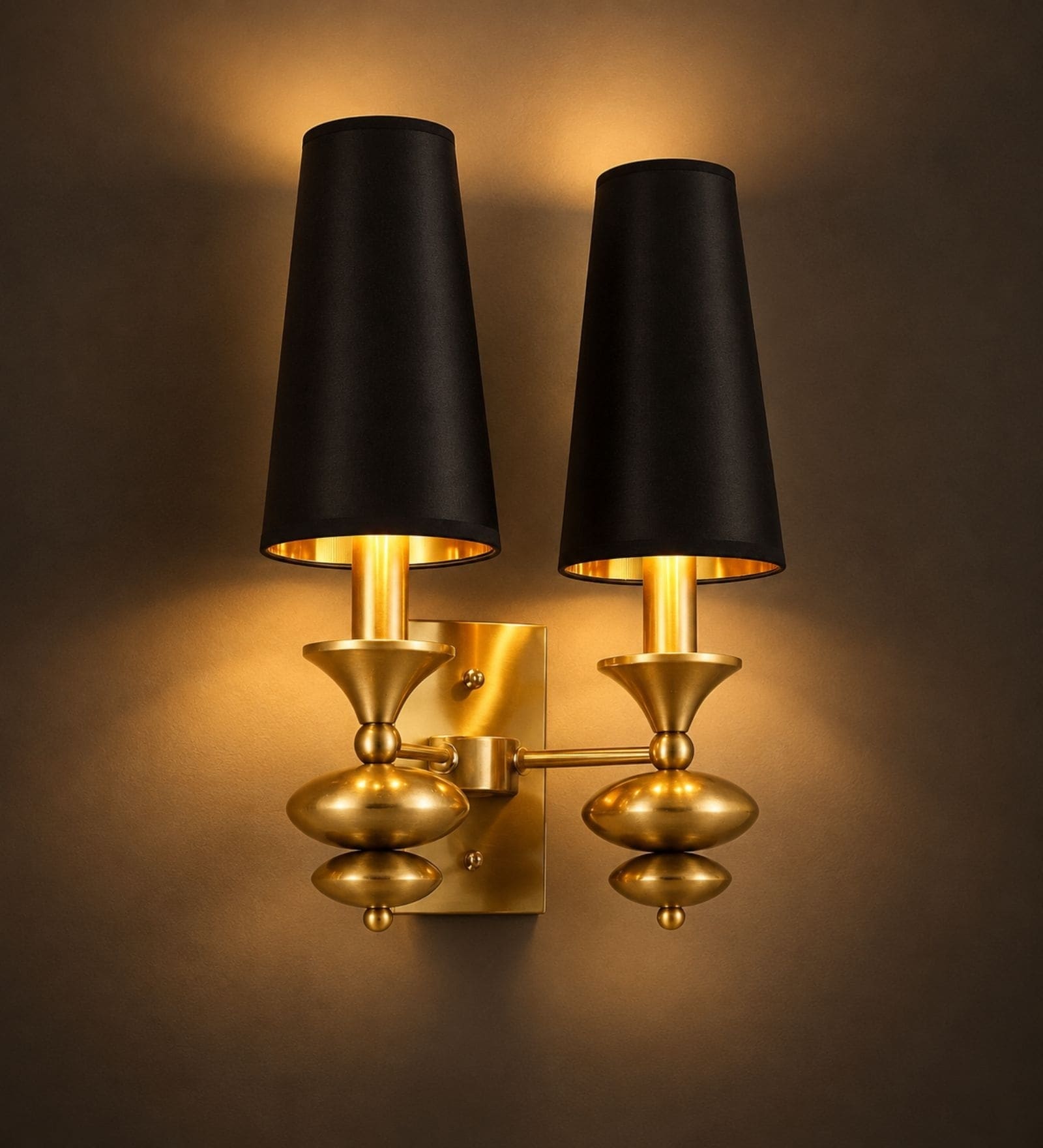 Modern Black & Antique Brass Double Wall Sconce
