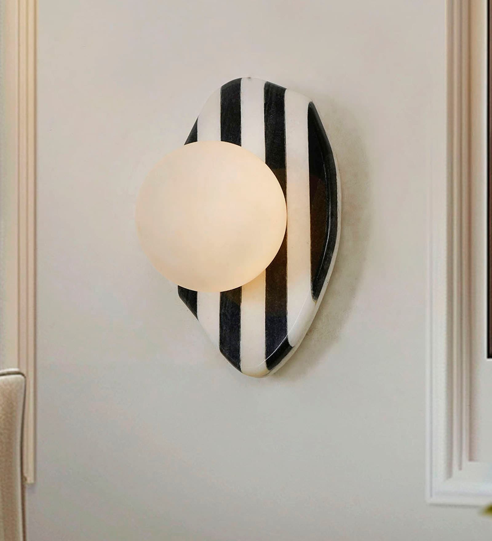 Modern Black and White Marble Wall Sconce with Frosted Glass Globe