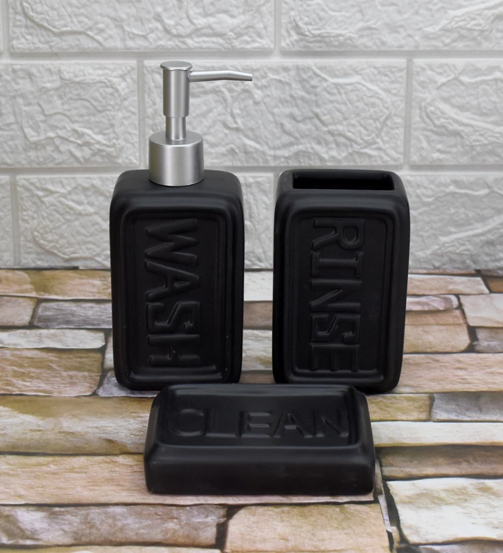 Modern Black Ceramic Set of 3 Bath Accessories Set 