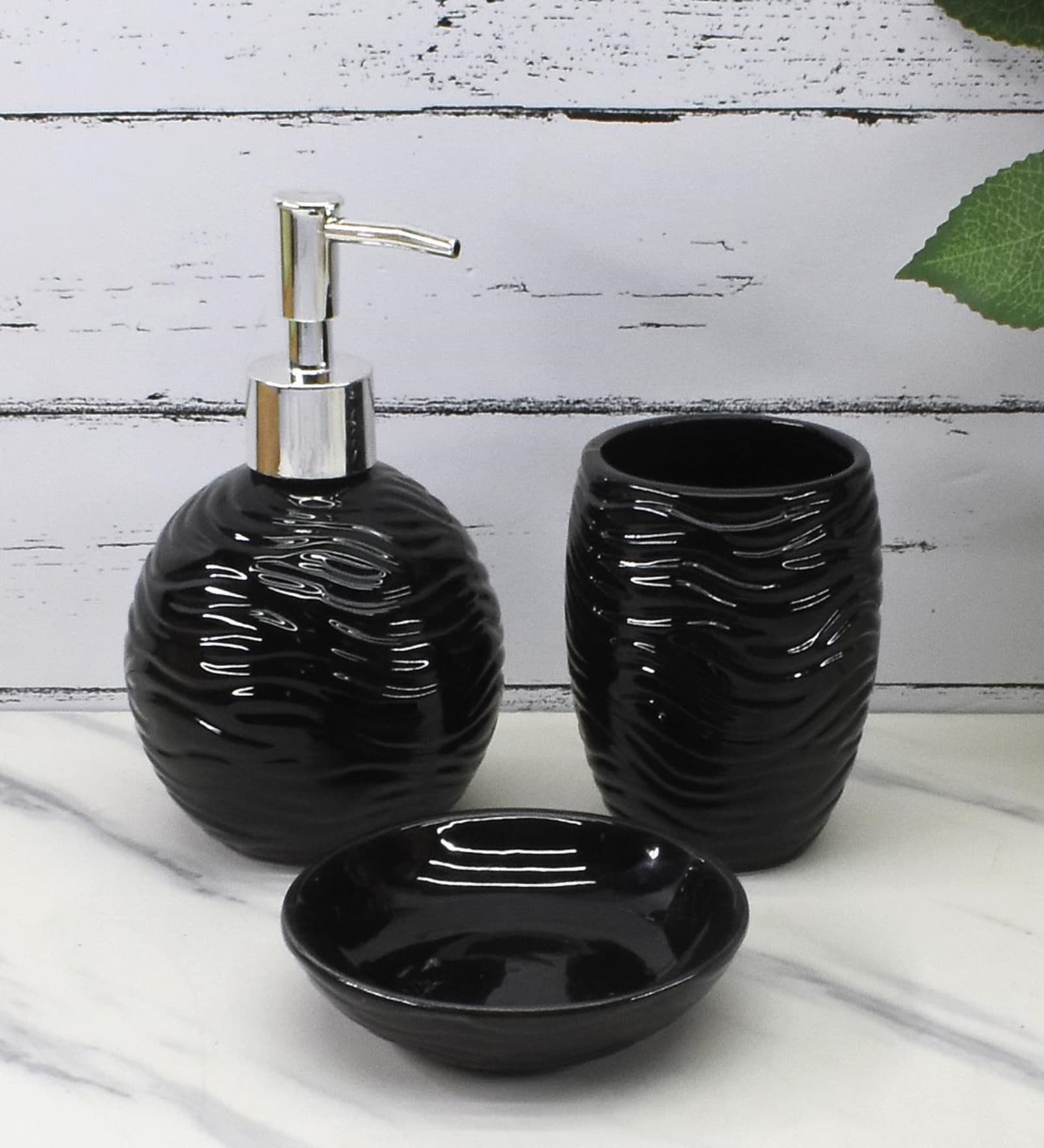 Modern Black Ceramic Set of 3 Bath Accessories Set 