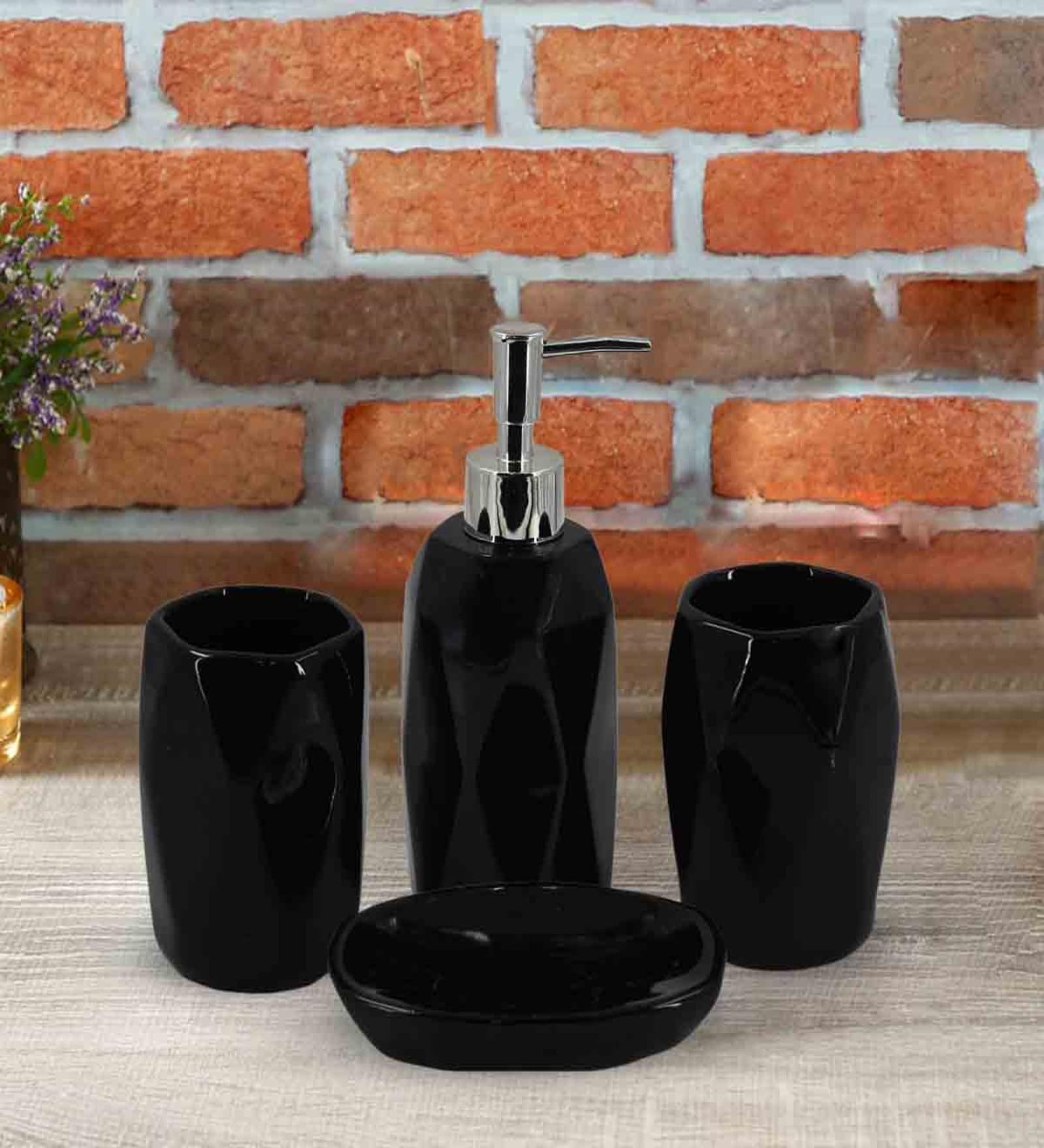 Buy Modern Black Ceramic Set of 4 Bath Accessories Set by Kookee at 20