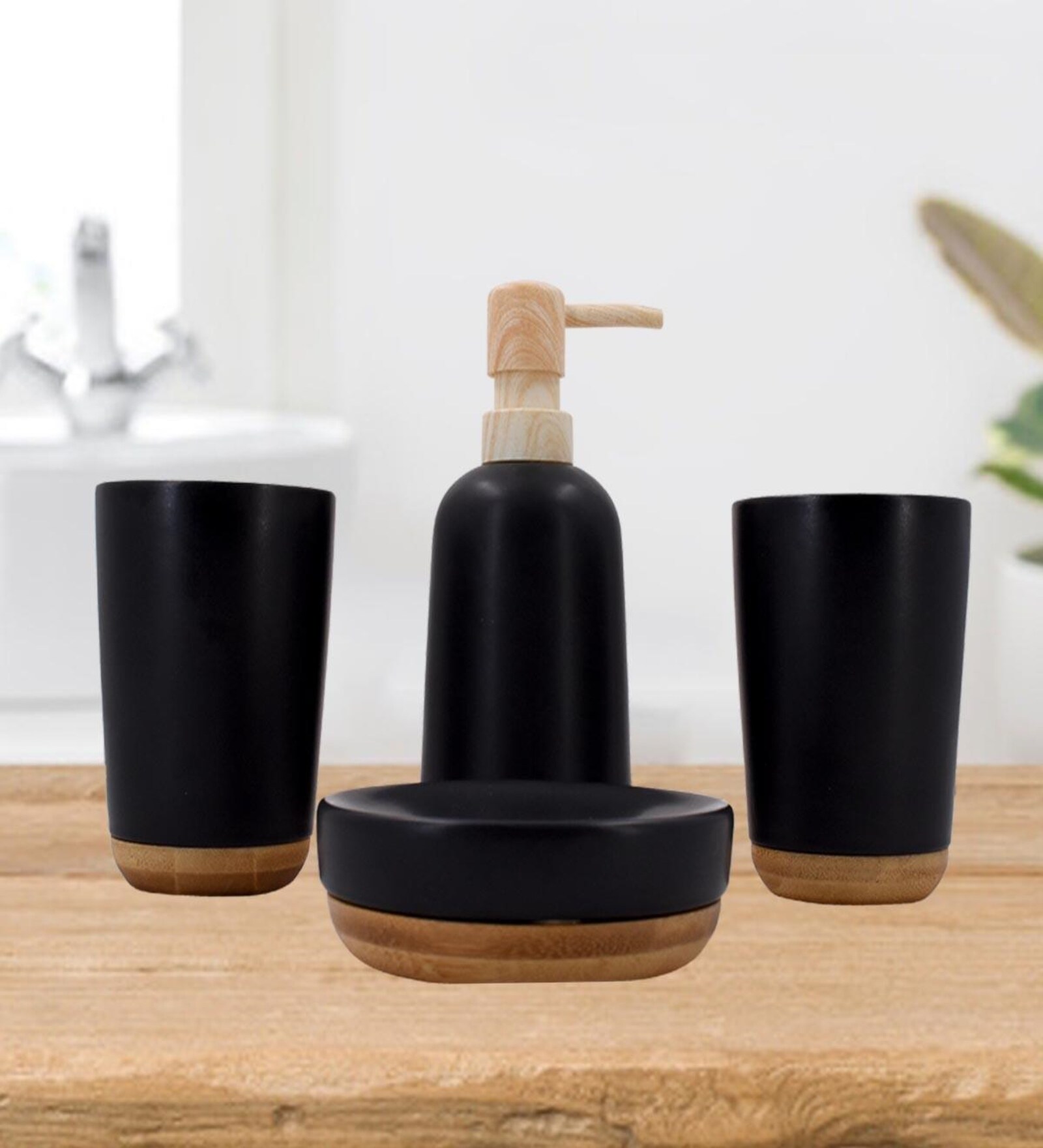 Modern Black Ceramic Set of 4 Bath Accessories Set 
