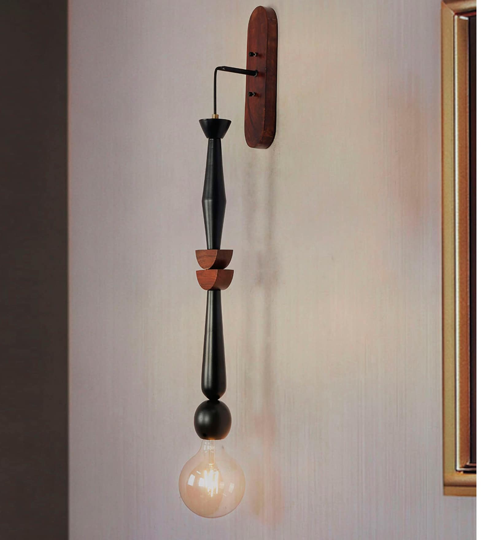 Modern Black Geometric Wooden Hanging Wall Sconce