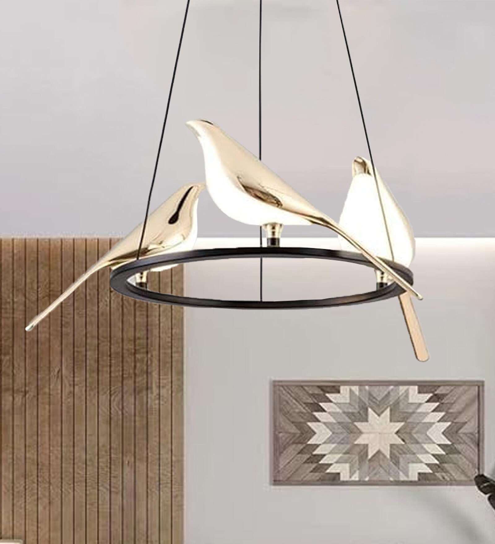 Modern Black Led Bird Round Cluster Ceiling Light