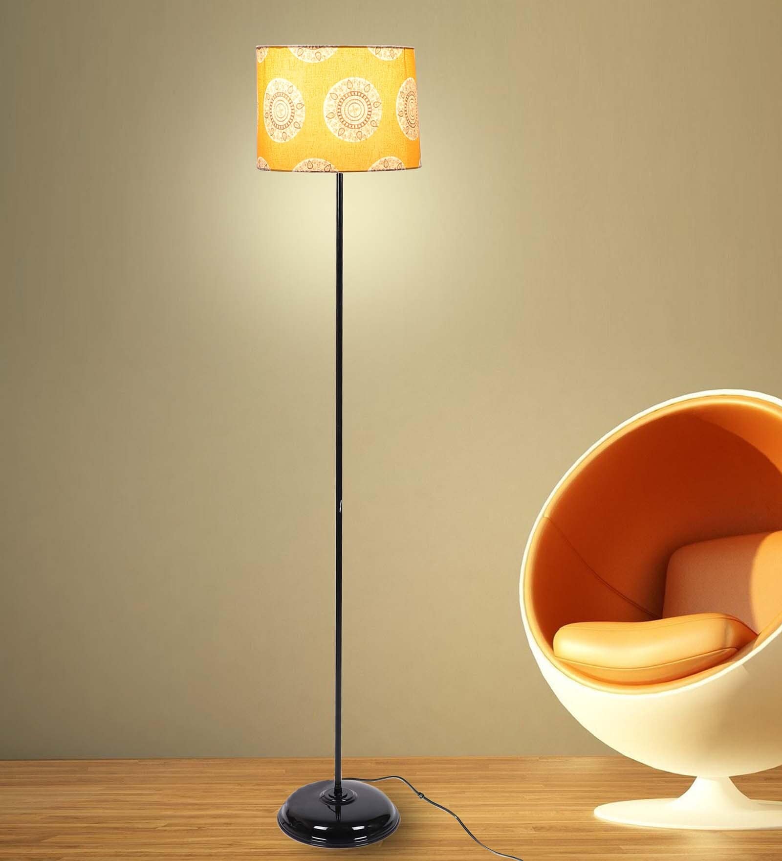 Modern Black metal Floor Lamp with Mandala  Print Shade