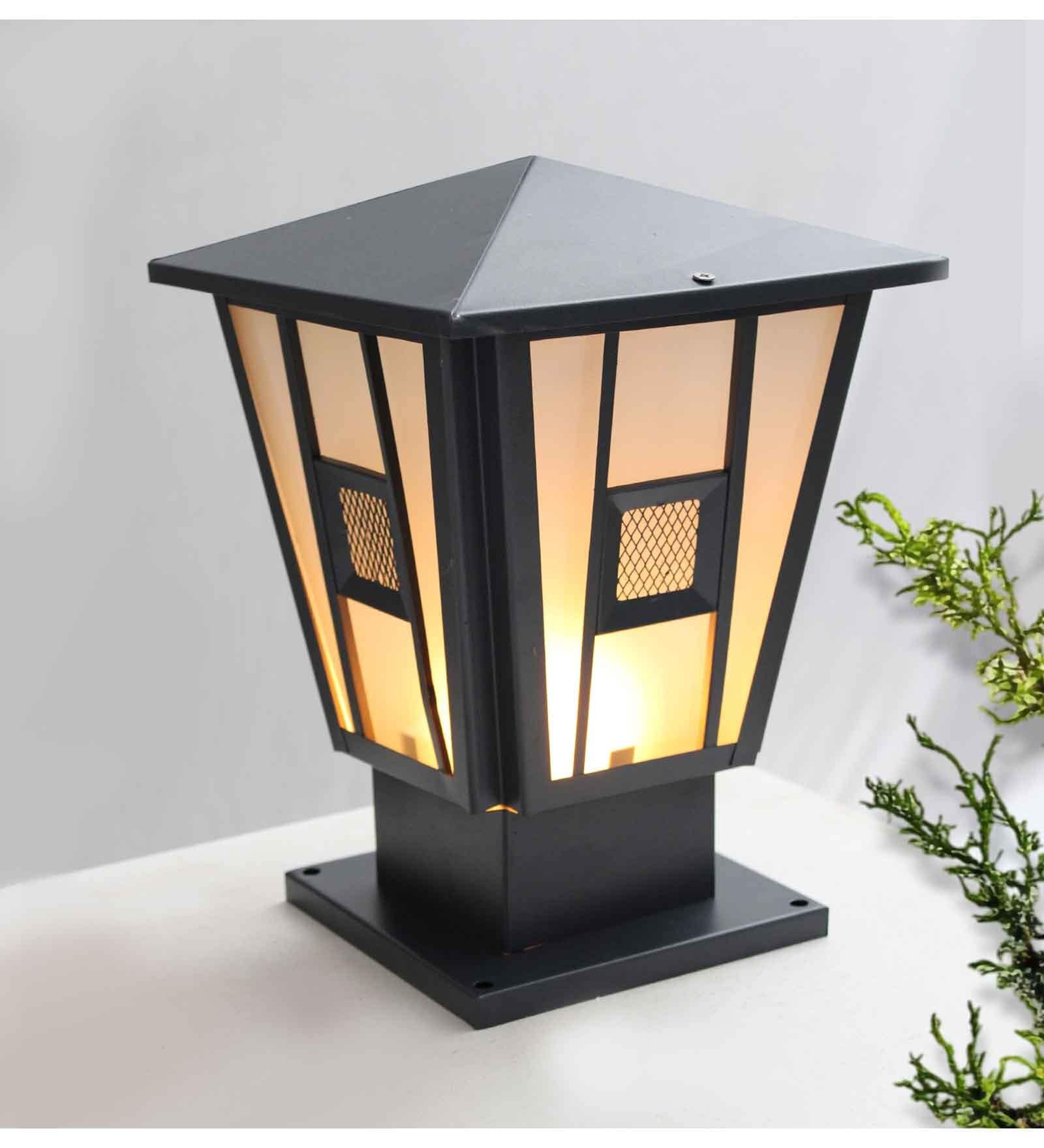 Modern Black Outdoor Gate Light with Frosted Glass