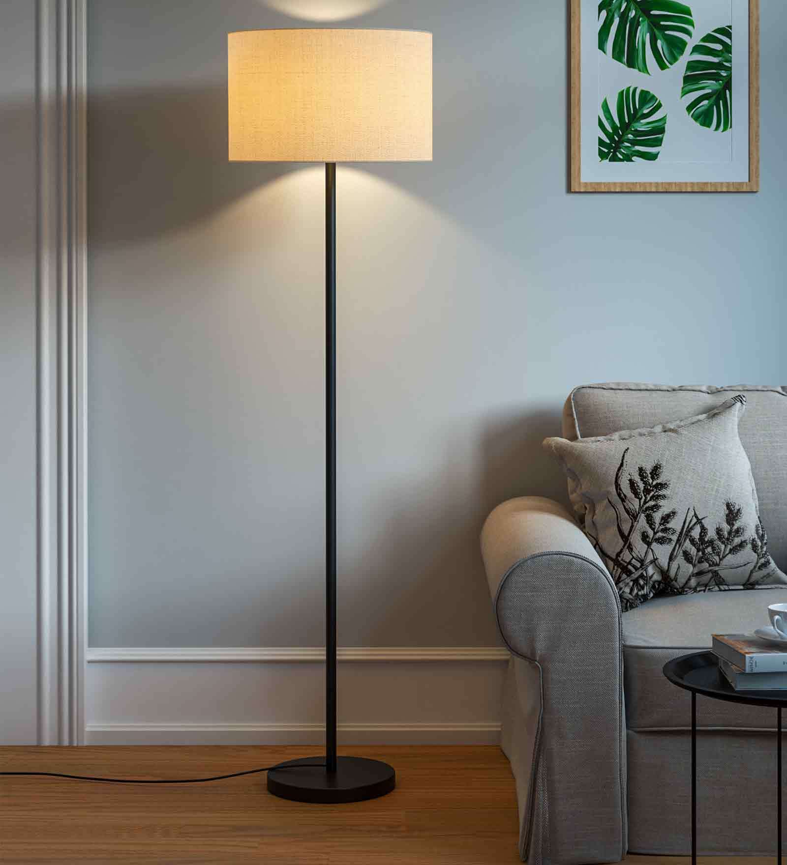 Kardish Off White Cotton Shade Club Floor Lamp With Metal Base