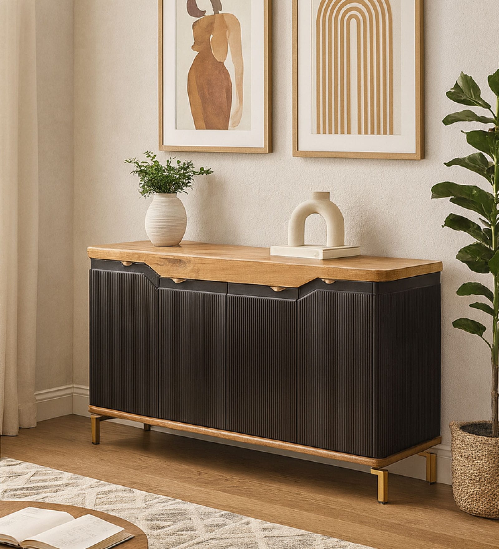 Modern Solid Wood Sideboard in Black Finish Modern Solid Wood Sideboard in Black Finish