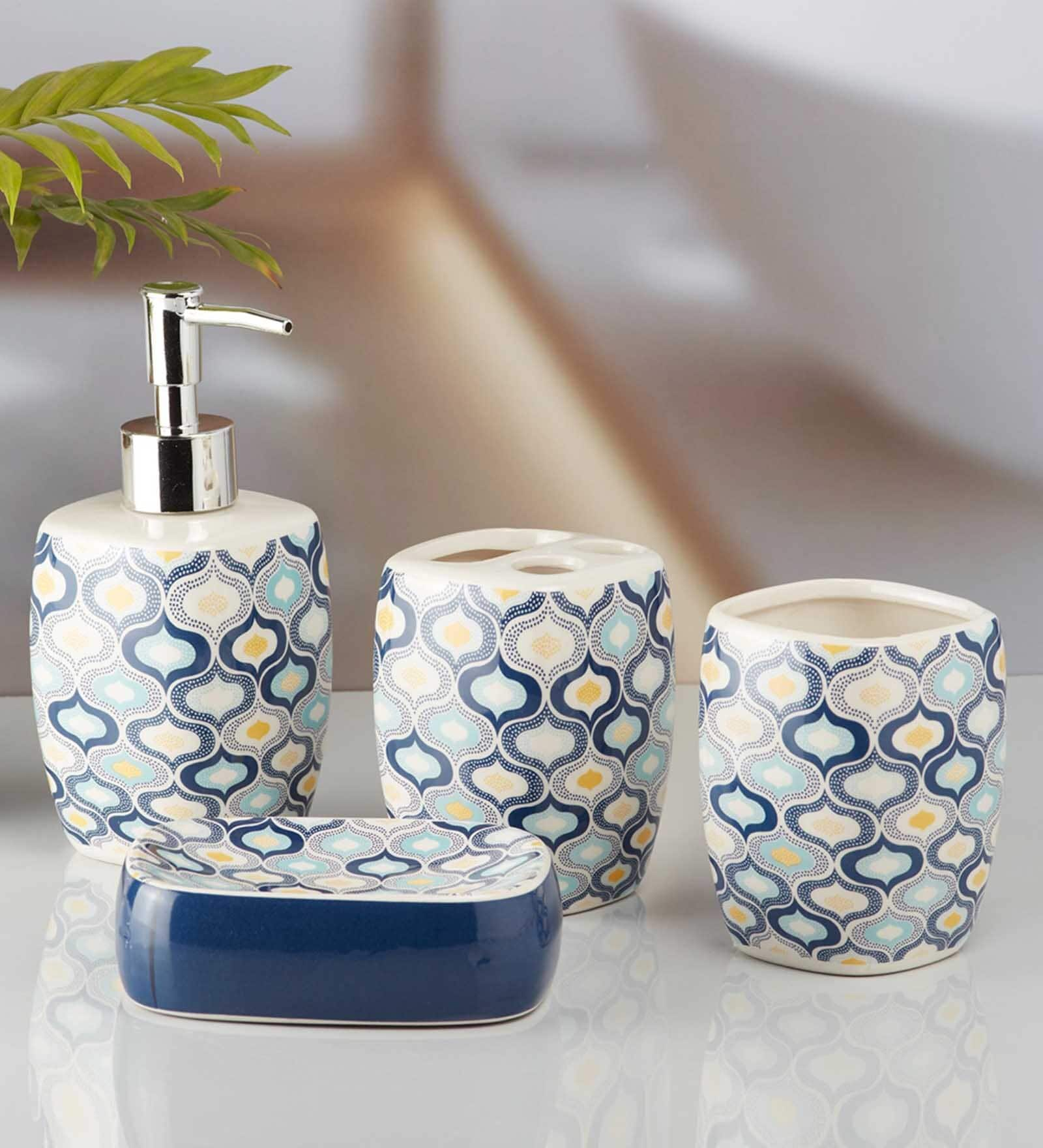 Buy Modern Blue Ceramic (Set of 4) Bath Set at 100% OFF by Kookee ...