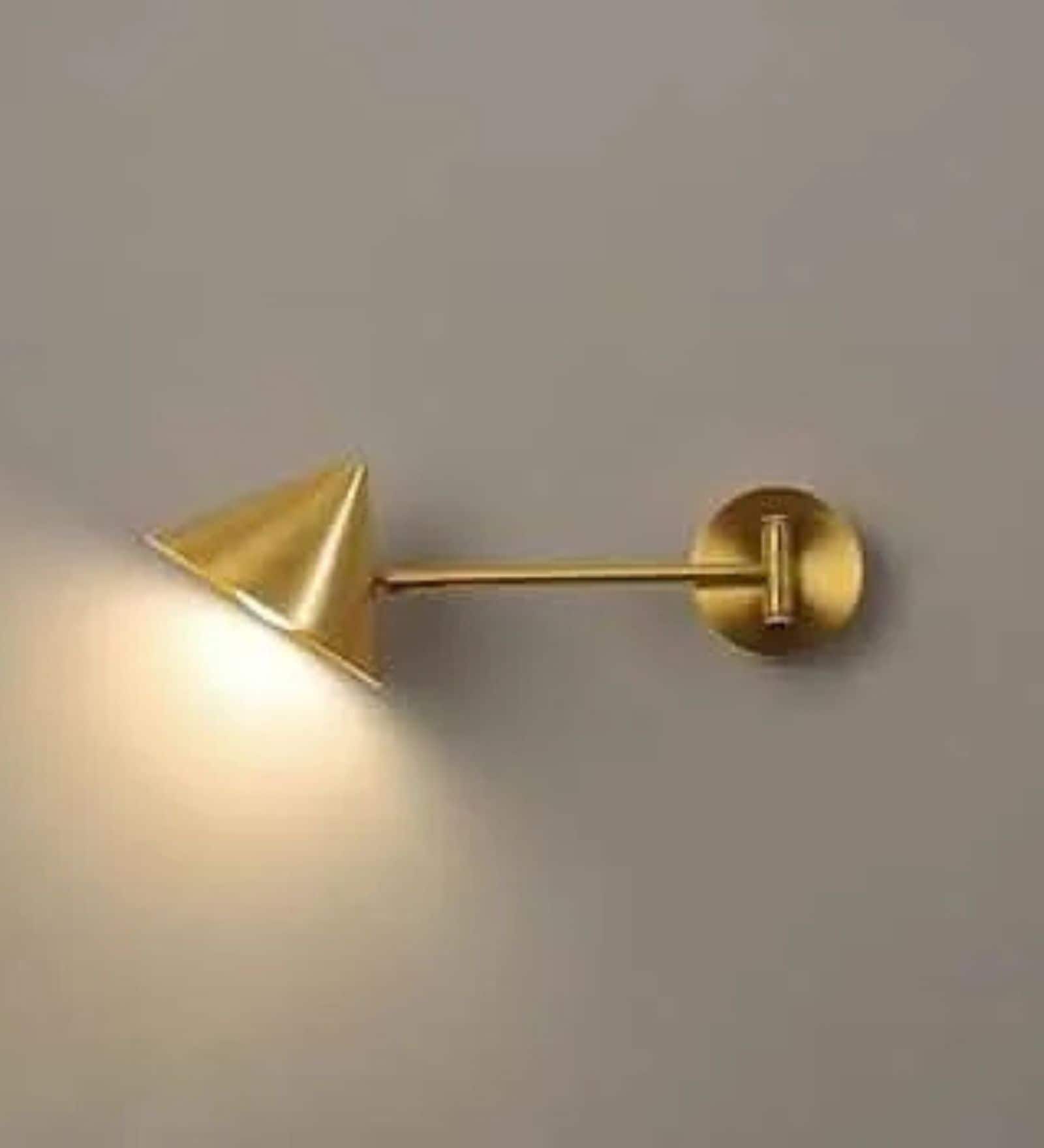 Modern Brass Cone Wall Light with Directional Arm