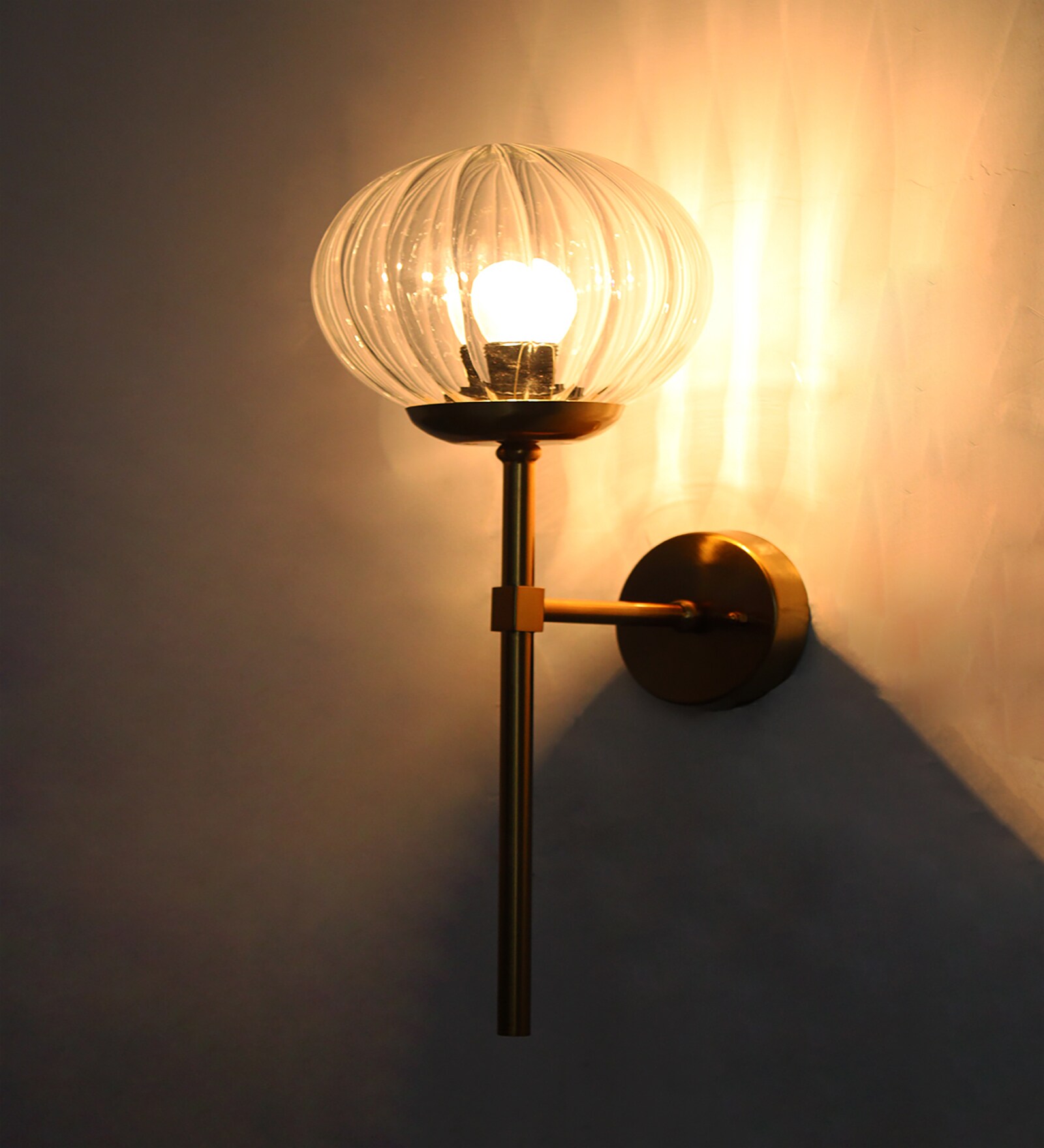 Modern Brass Funner Wall Light Clear Kharbuja Glass