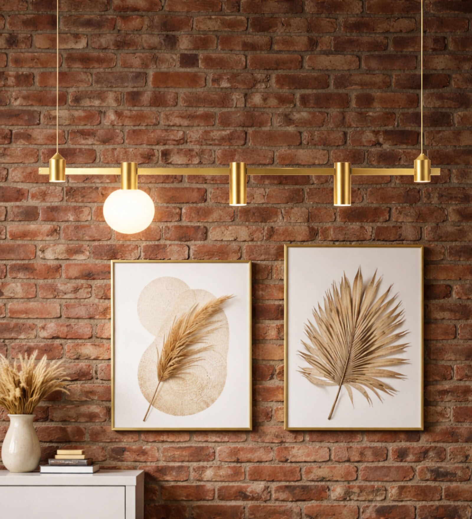 Modern Brass Linear Pendant Light   Globe Glow