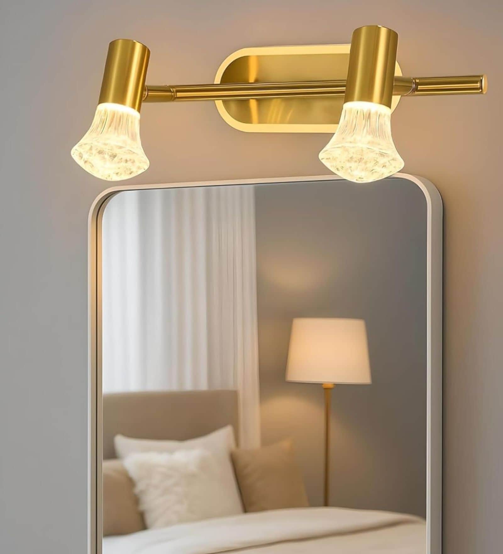 Modern Brass Vanity Light with Textured Crystal Shades