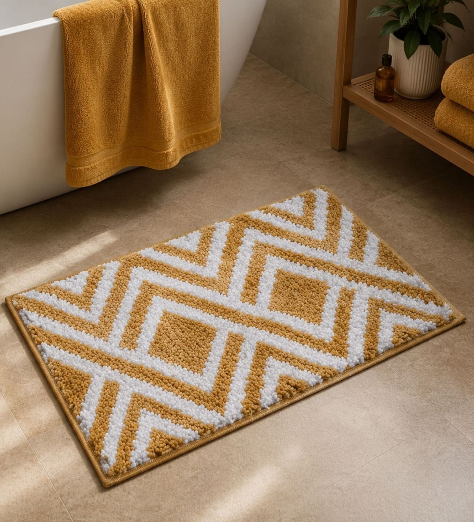 Brown Geometric Non-Slip Bath Mat (40x60 CM)
