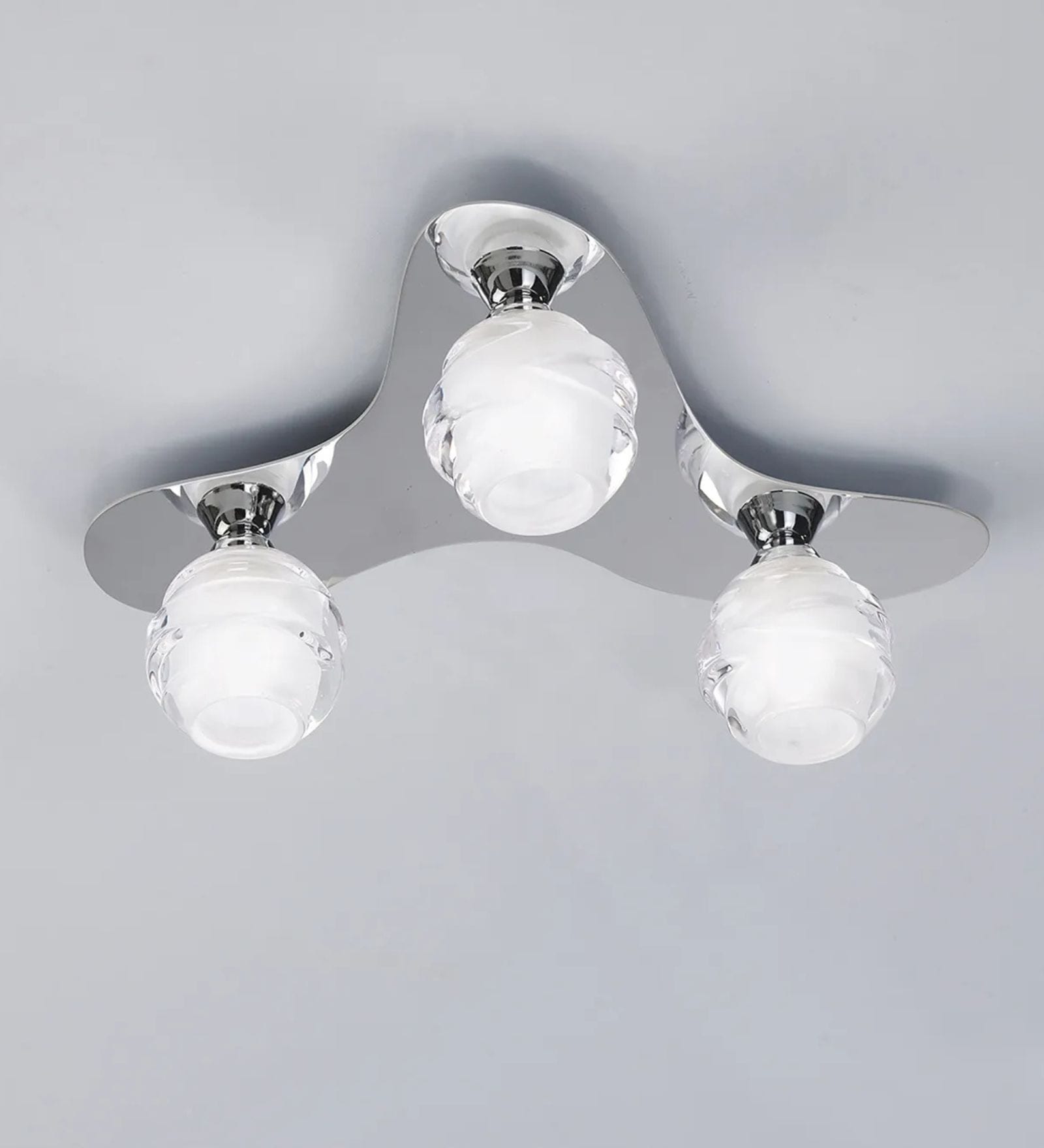 Modern Chrome 3 Light Flush Mount Ceiling Light with Frosted Glass Shades