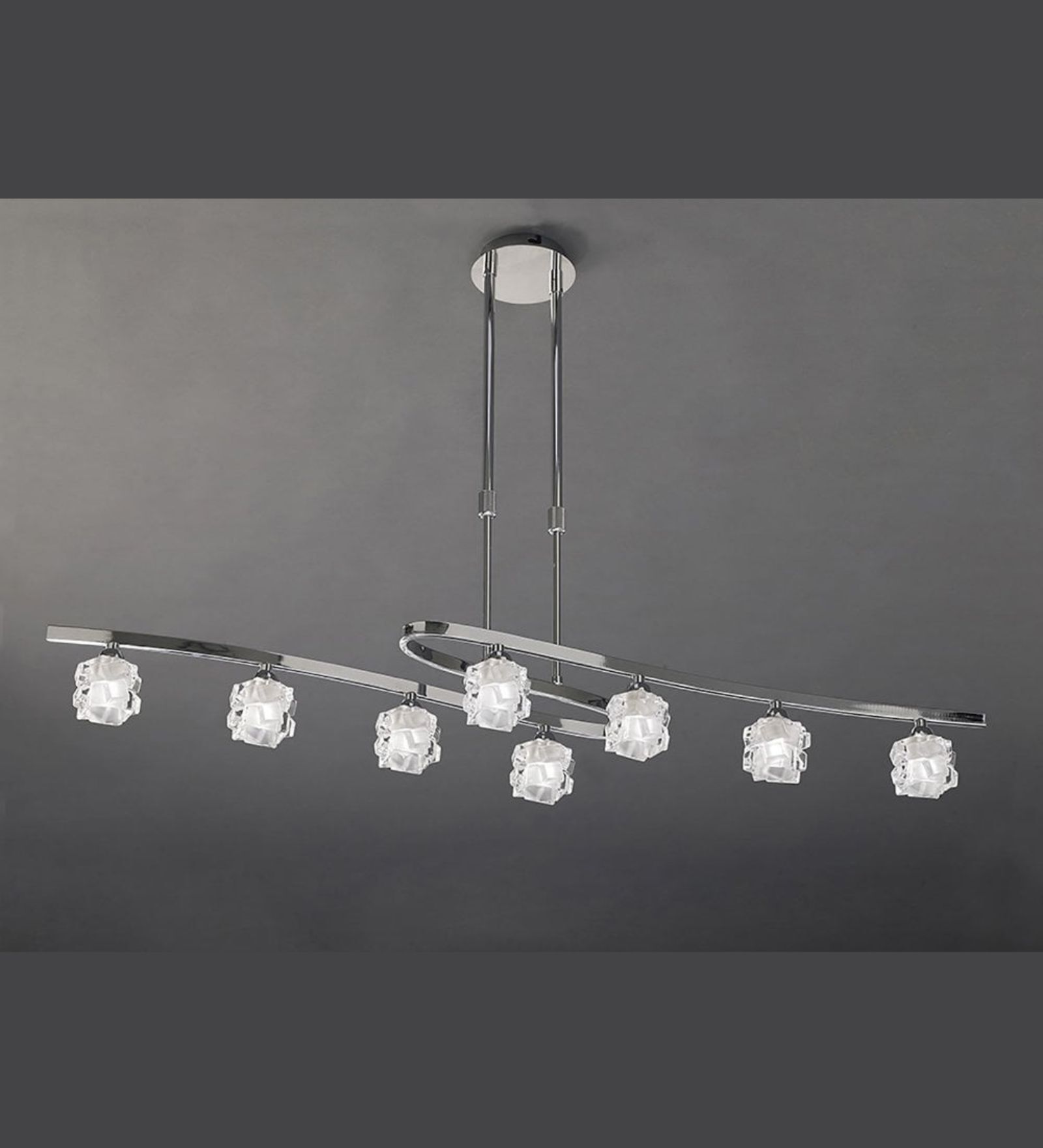 Modern Chrome 8 Light Chandelier Linear Pendant Ceiling Light with Crystal Glass Shades