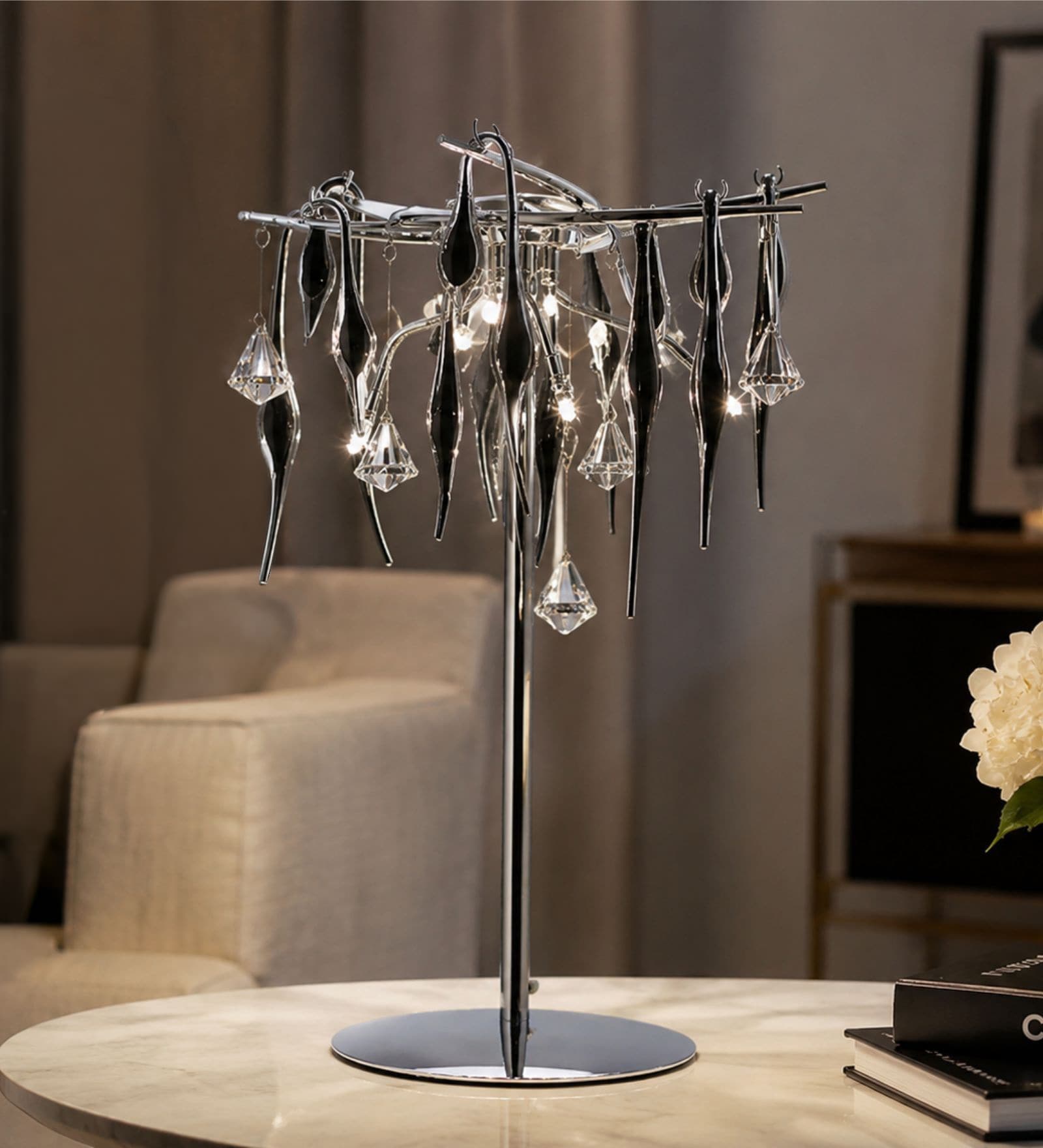 Modern Chrome Crystal Table Lamp
