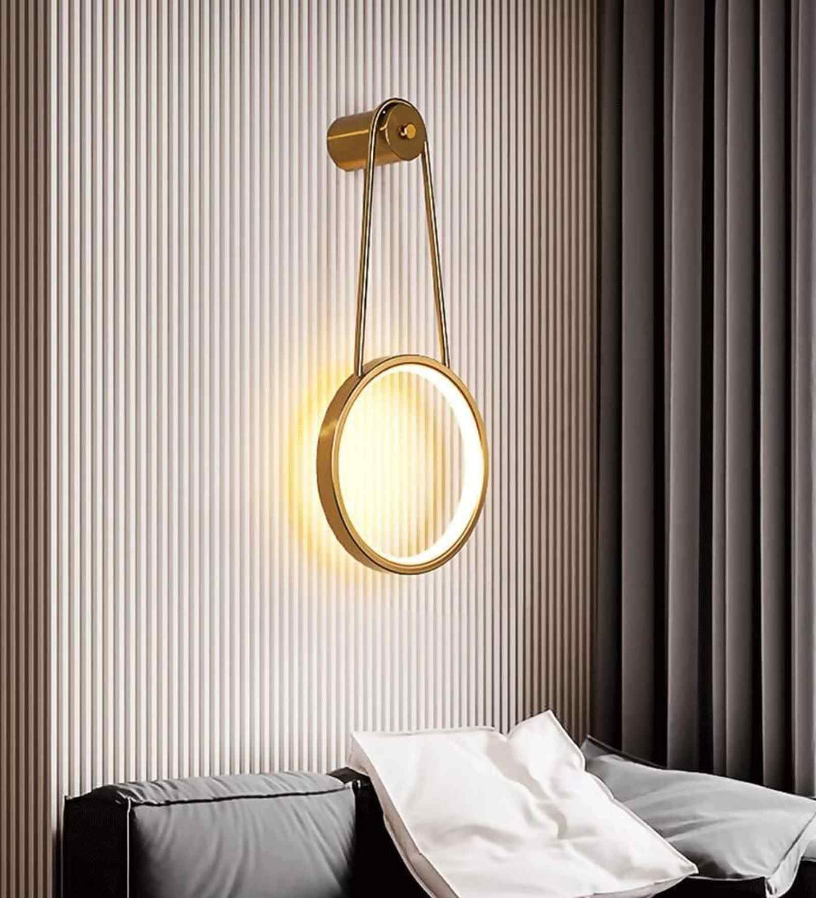 Modern Circular Wall Light   Gold Finish with Halo Glow