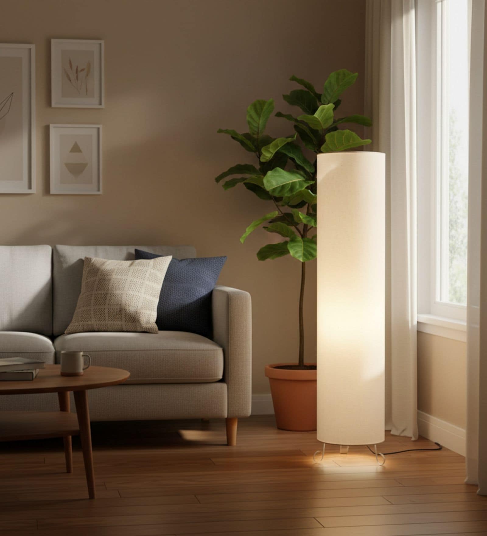 Modern Cream Cylinder Floor Lamp   Stylish Lighting for Living Room & Bedroom