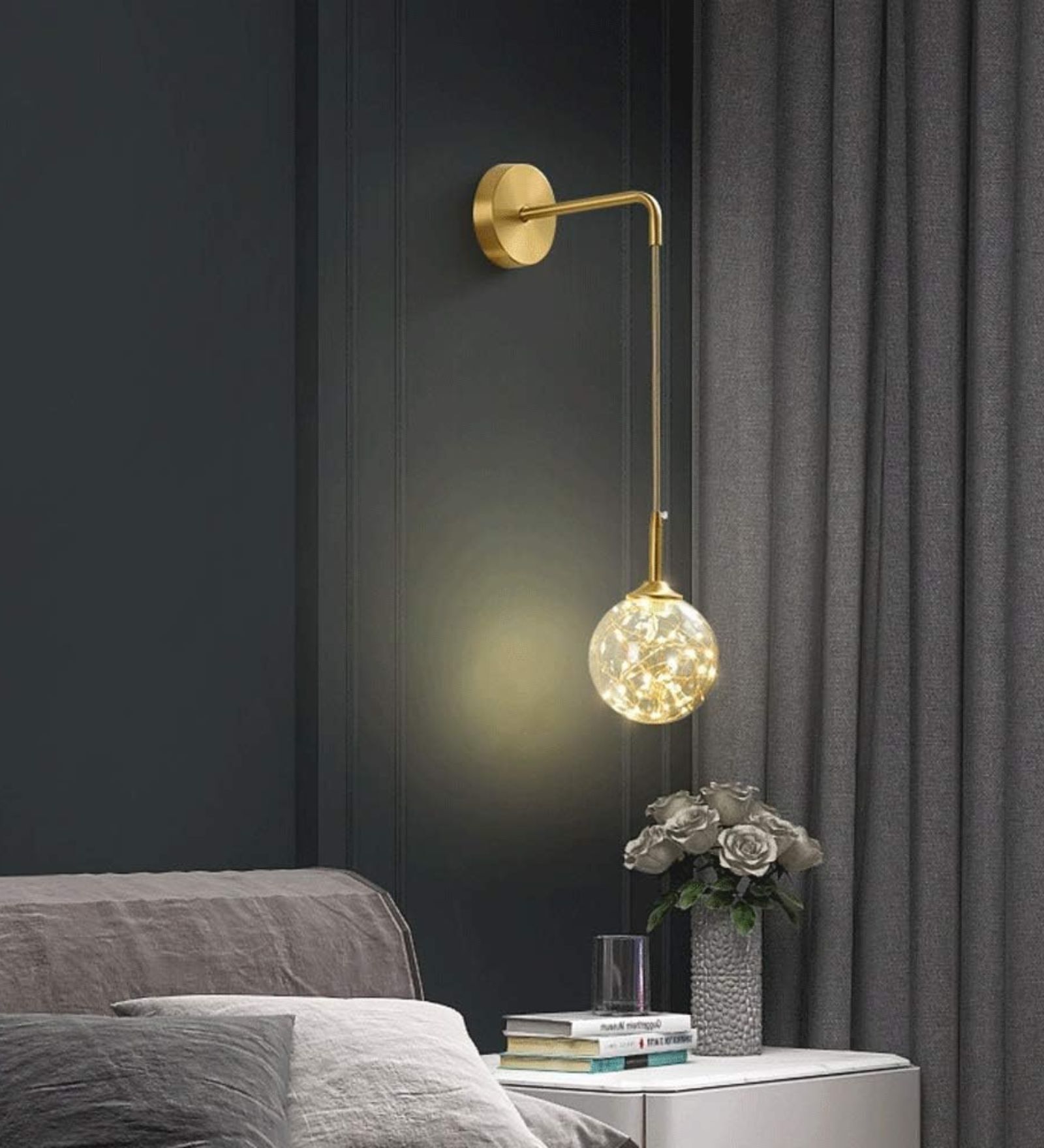 Modern Crystal Ball Wall Light with Golden Arm   Decorative LED