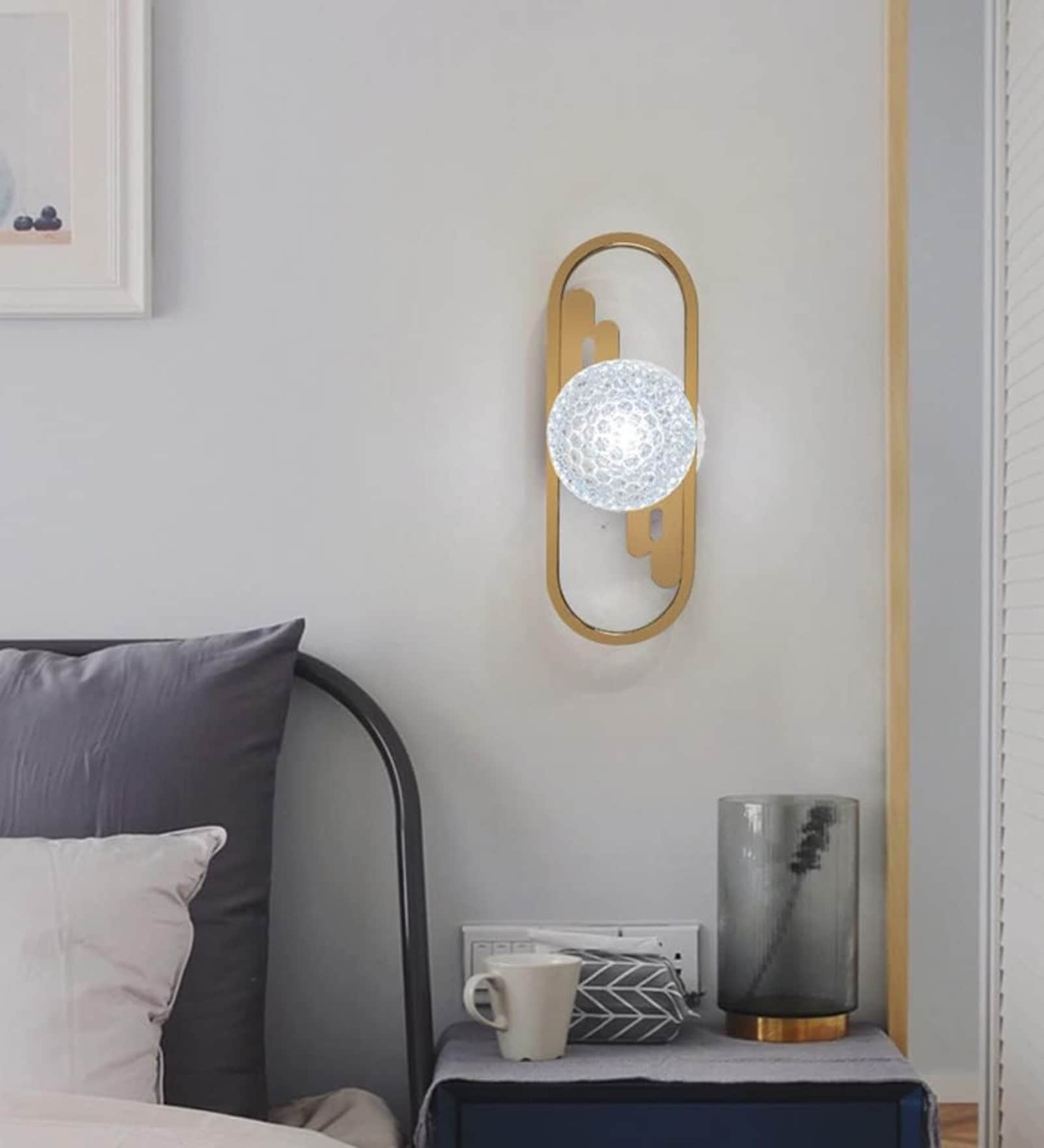 Modern Crystal Globe Wall Light with Gold Frame   Elegant Decorative Sconce