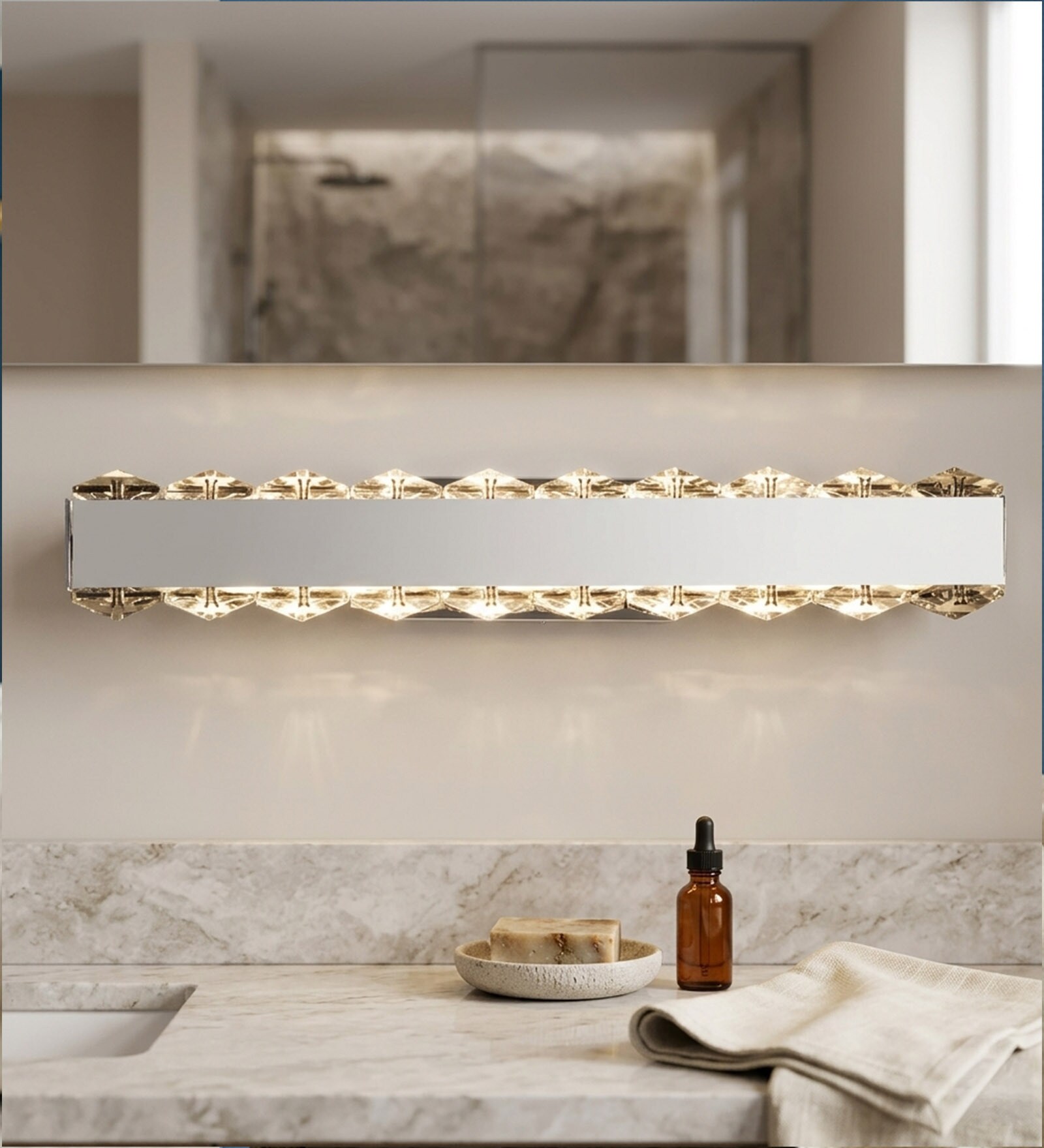Modern Crystal LED Wall Light   Elegant Horizontal Decorative Wall Sconce