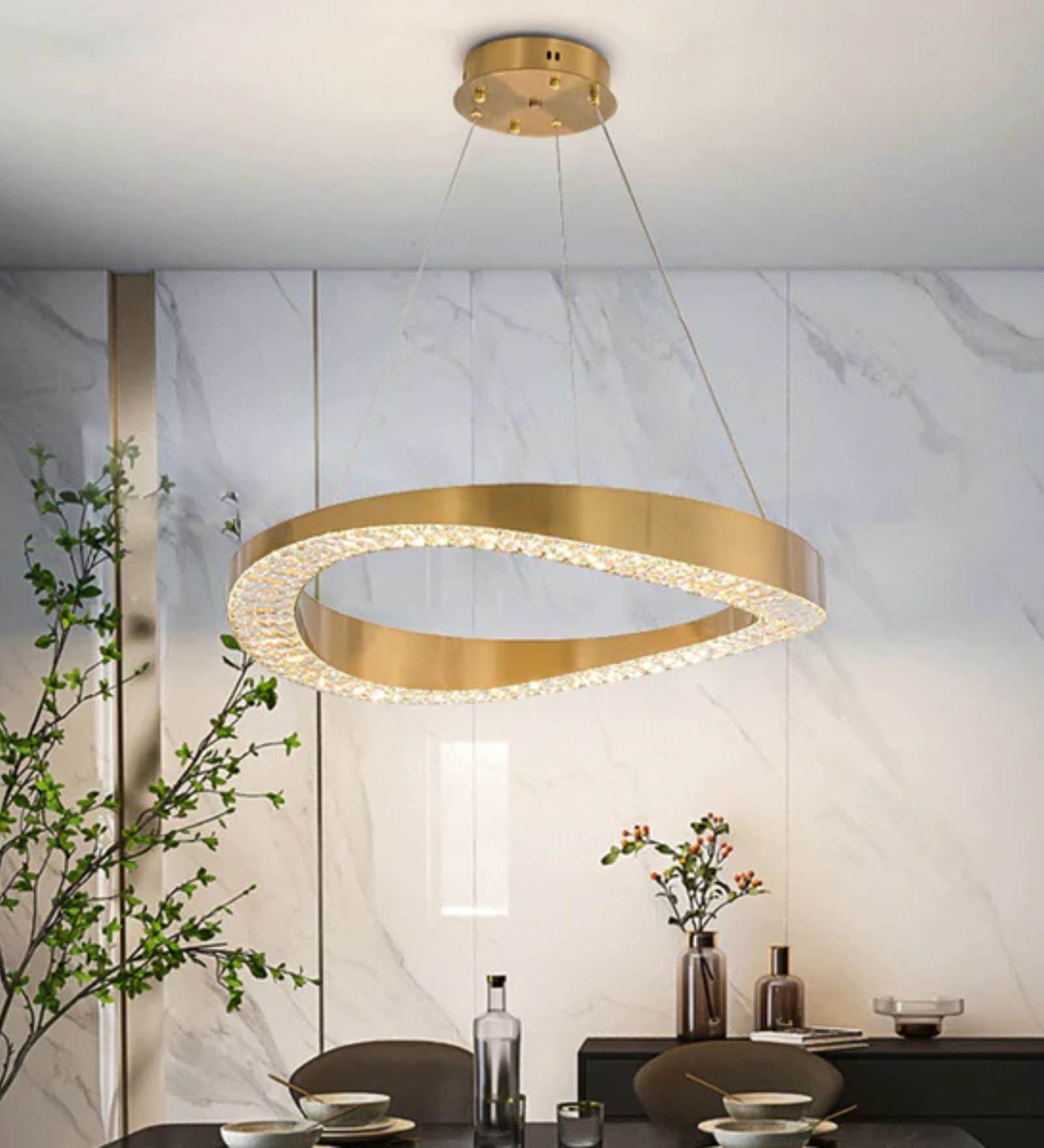 Modern Crystal Ring Chandelier   Tri Colour