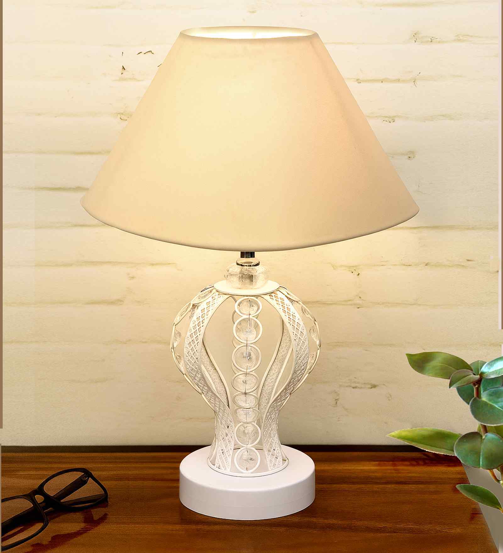 Modern Crystal Round Table Lamp with Grey Pleated Shade