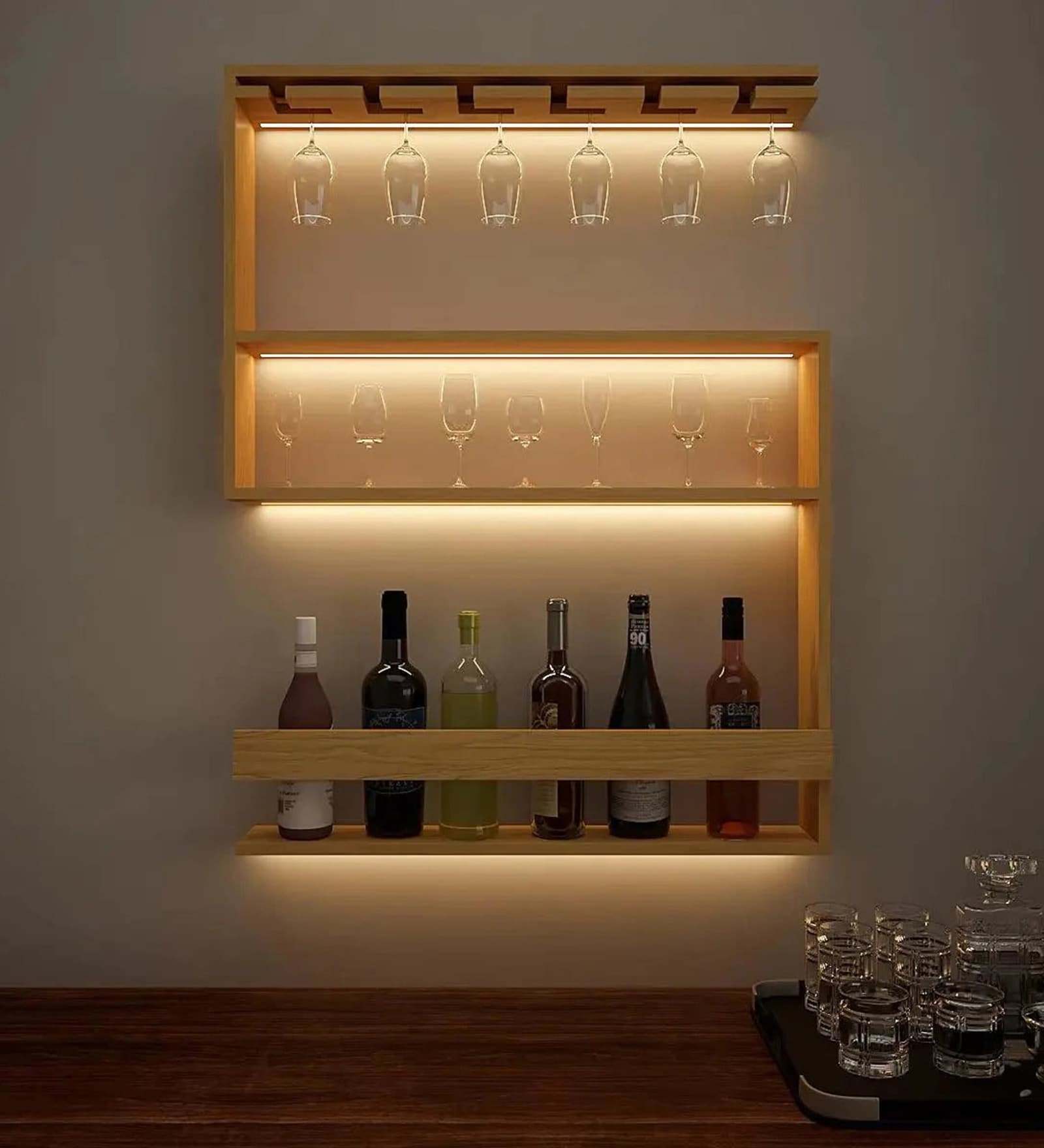 Modern Design Backlit MDF Bar Wall Shelf