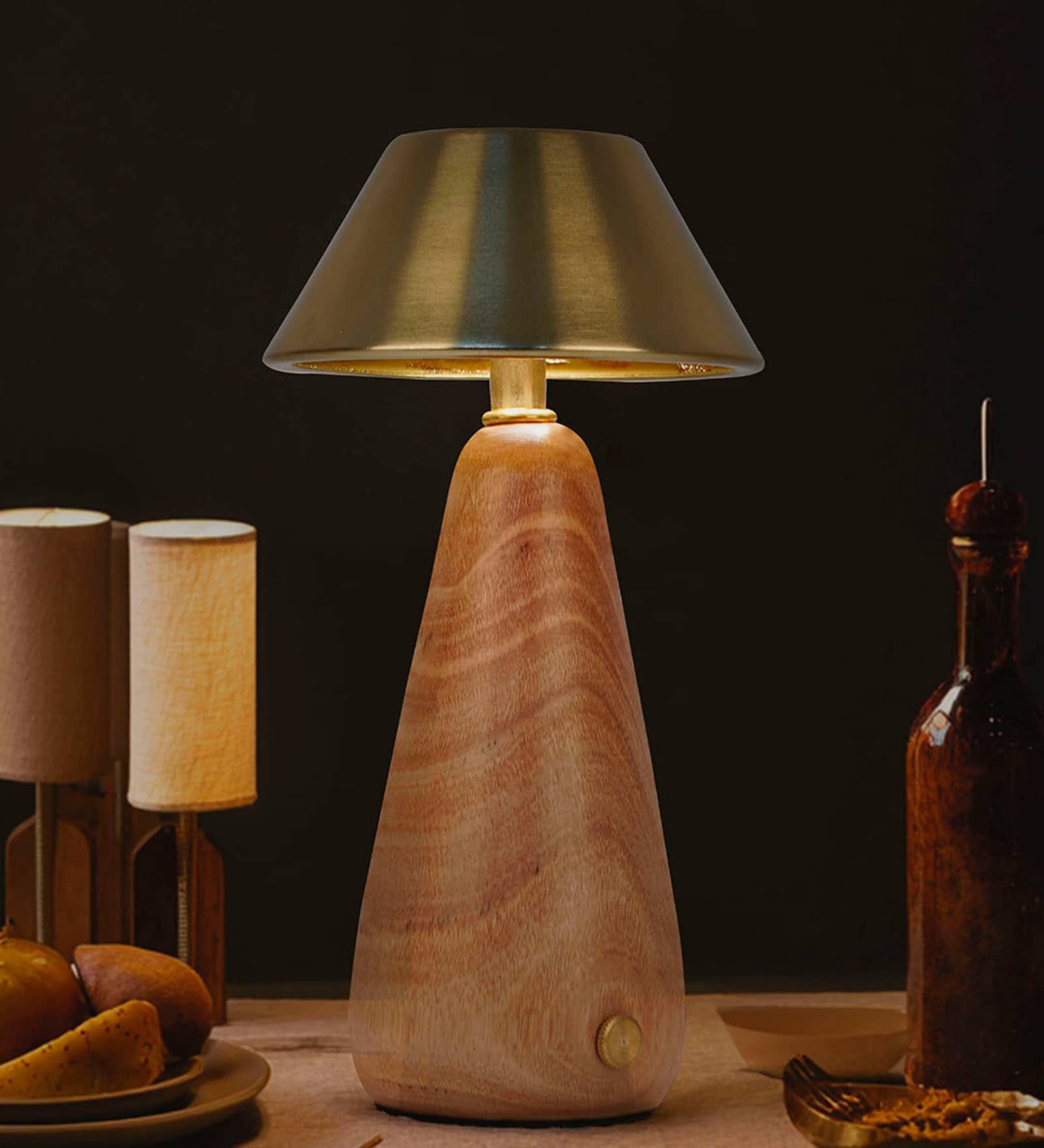 Modern Dimmable Rechargeable LED Table Lamp in Metal & Wood