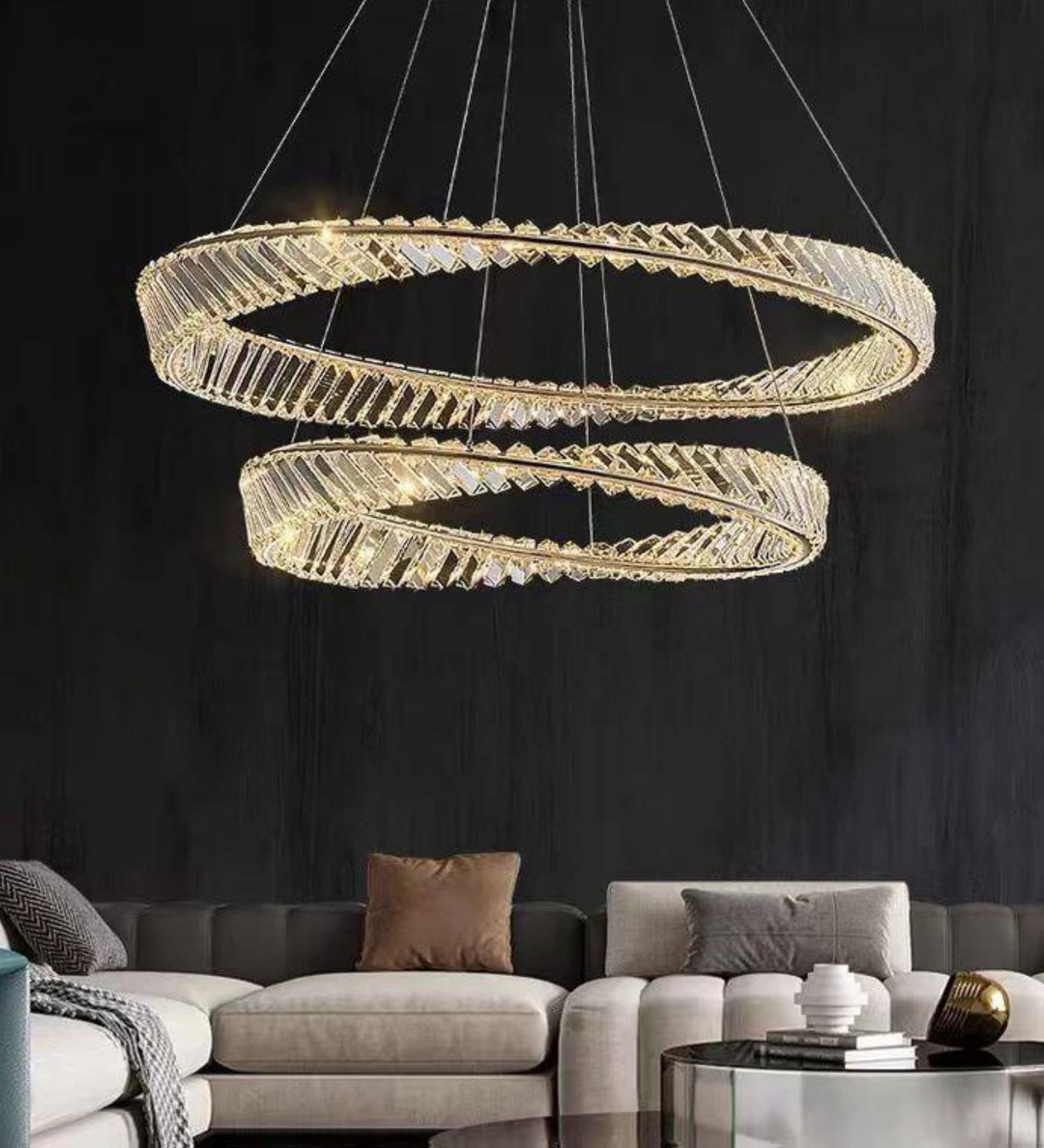 Modern Double Ring Crystal Chandelier