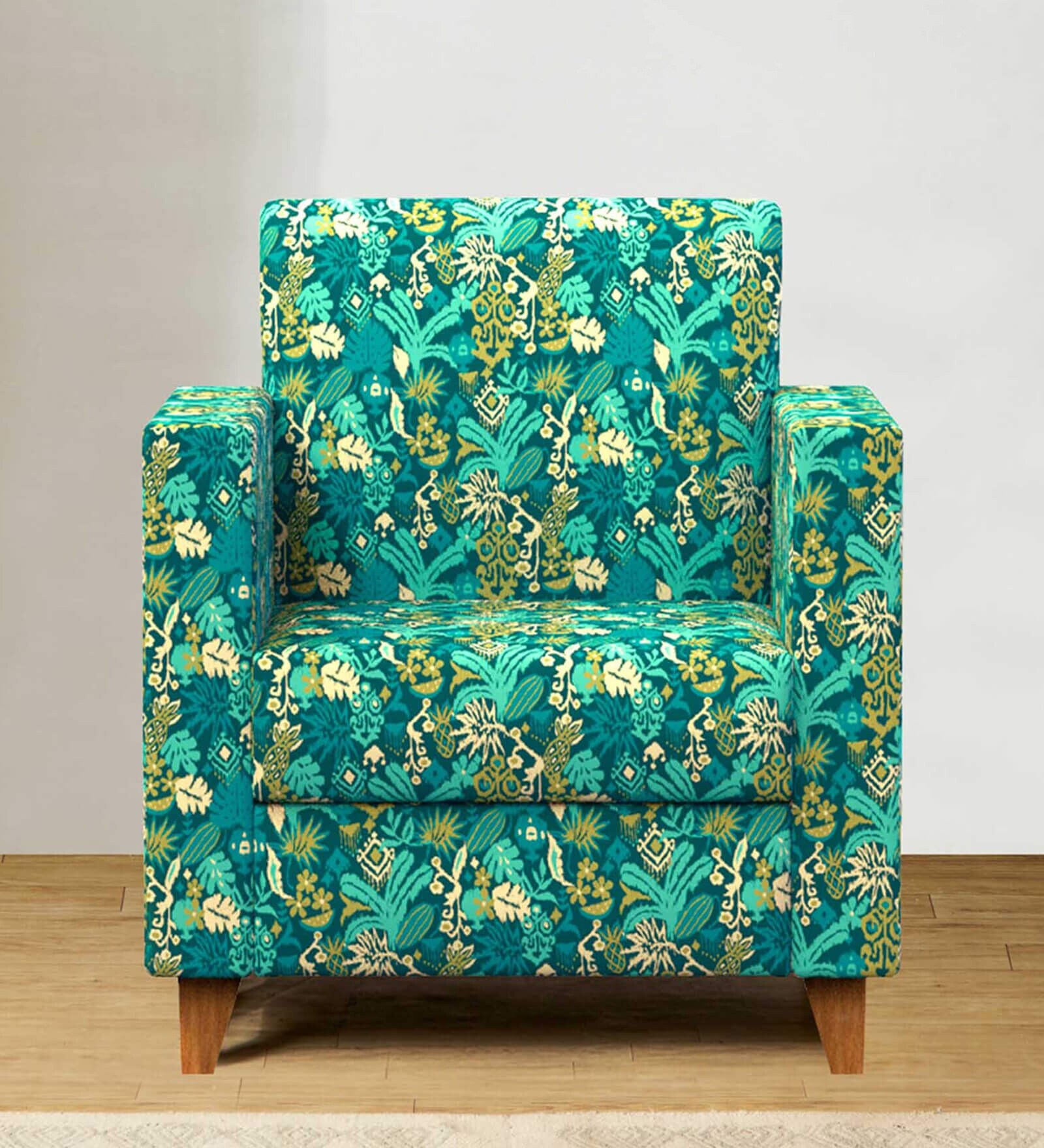 Modern Fabric 1 Seater Sofa In Tropical Ikkat Multicolor Colour