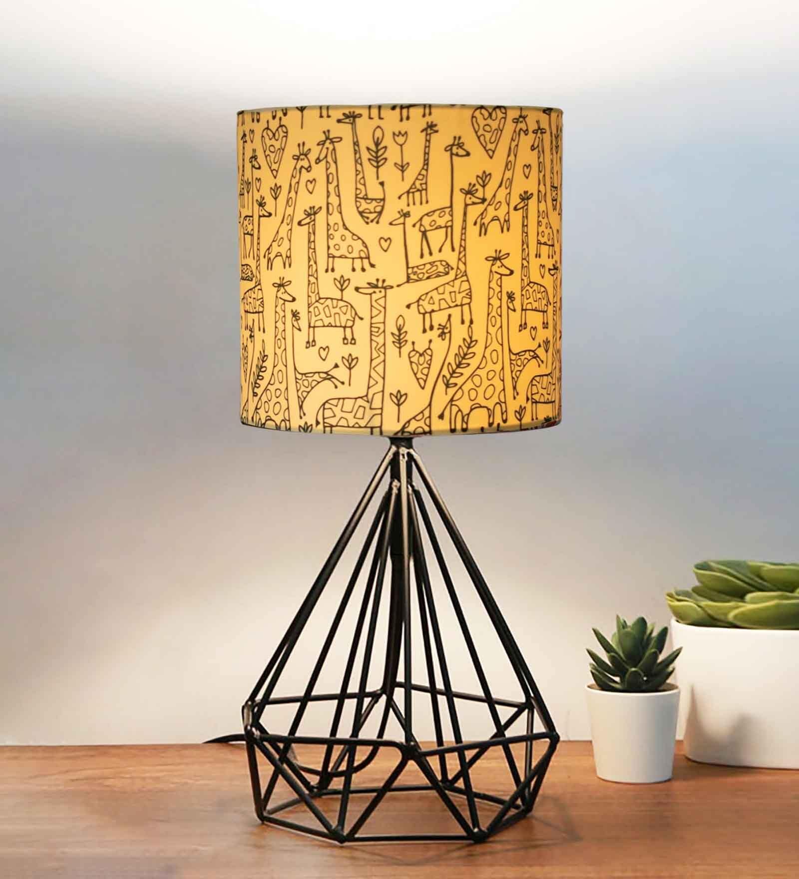 Modern Farmhouse Metal Diamond Desk Table Lamp with Printed Shade Decorative Bed Table Side Matt Black Light, Savanna Modern Farmhouse Metal Diamond Desk Table Lamp with Printed Shade Decorative Bed Table Side Matt Black Light, Savanna