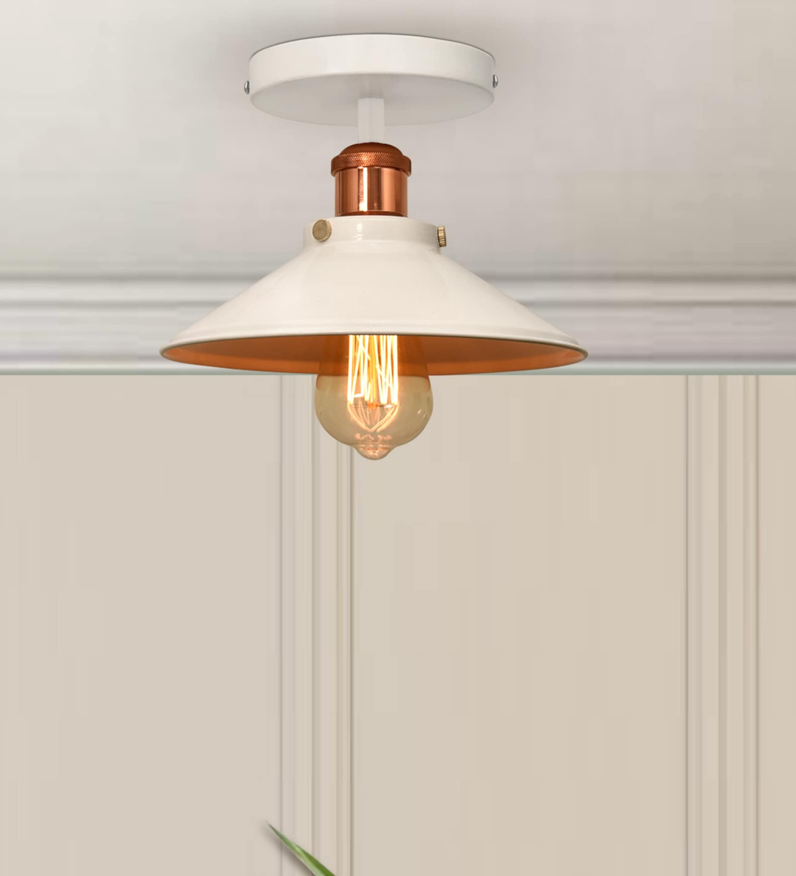Modern Farmhouse Semi Flush Mount Ceiling Light, White Hallway Fixture, Rose Gold, White Shade