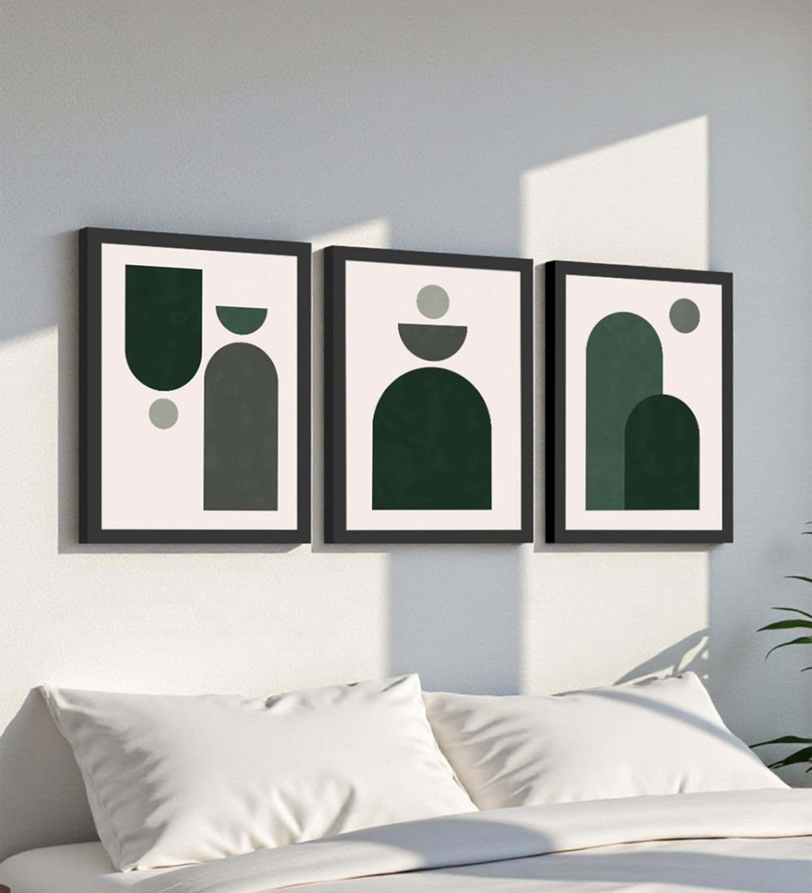 Modern Abstract Green & Grey Framed Wall Art Set of 3