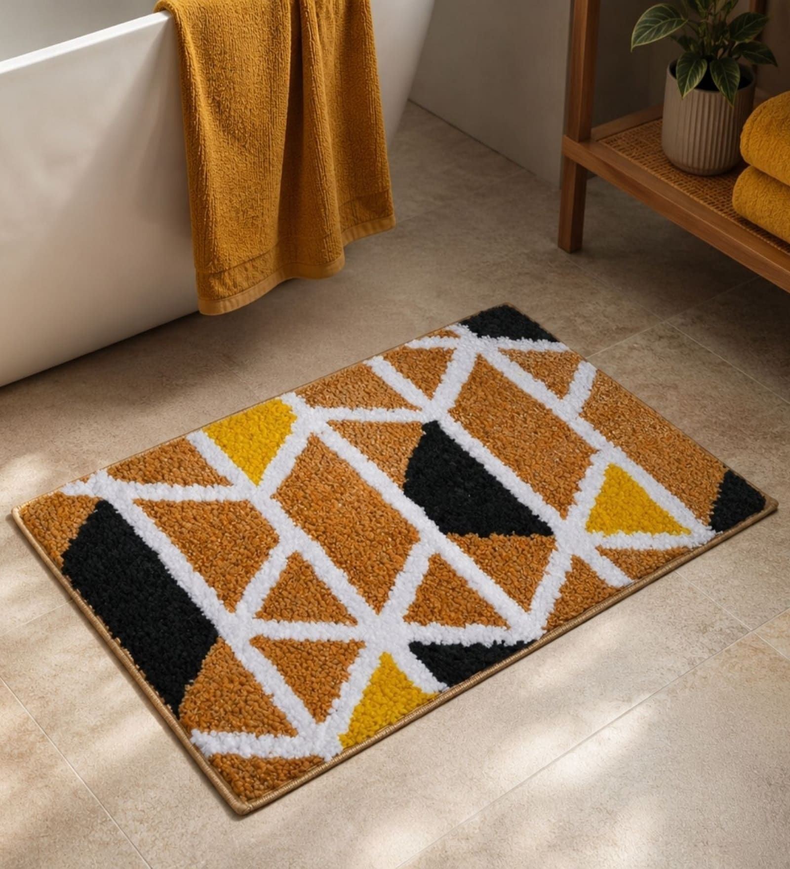 Ochre Modern Geometric Non-Slip Bath Mat (40x60 CM)