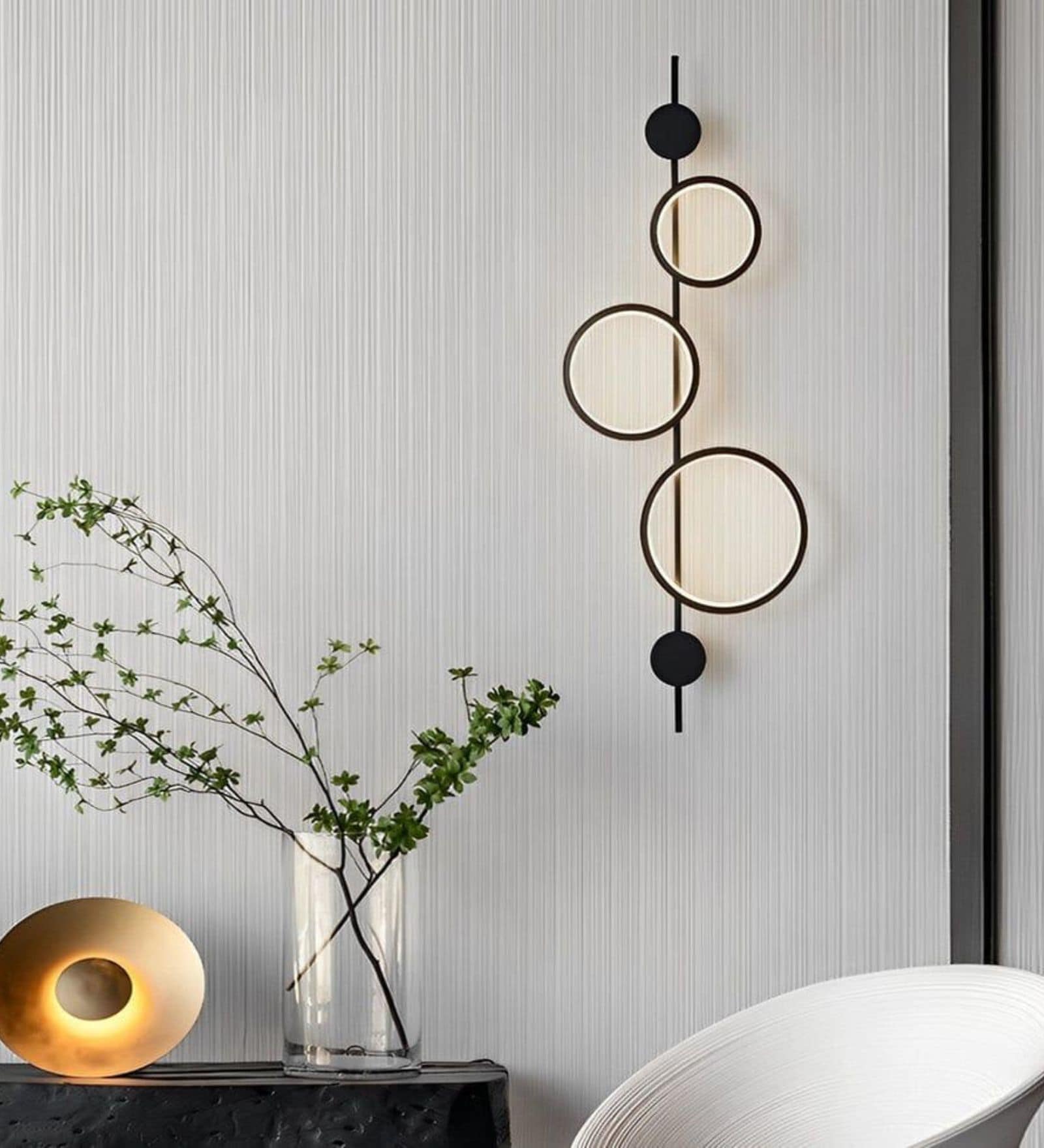 Modern Geometric LED Wall Light   Triple Ring Vertical Decorative Sconce