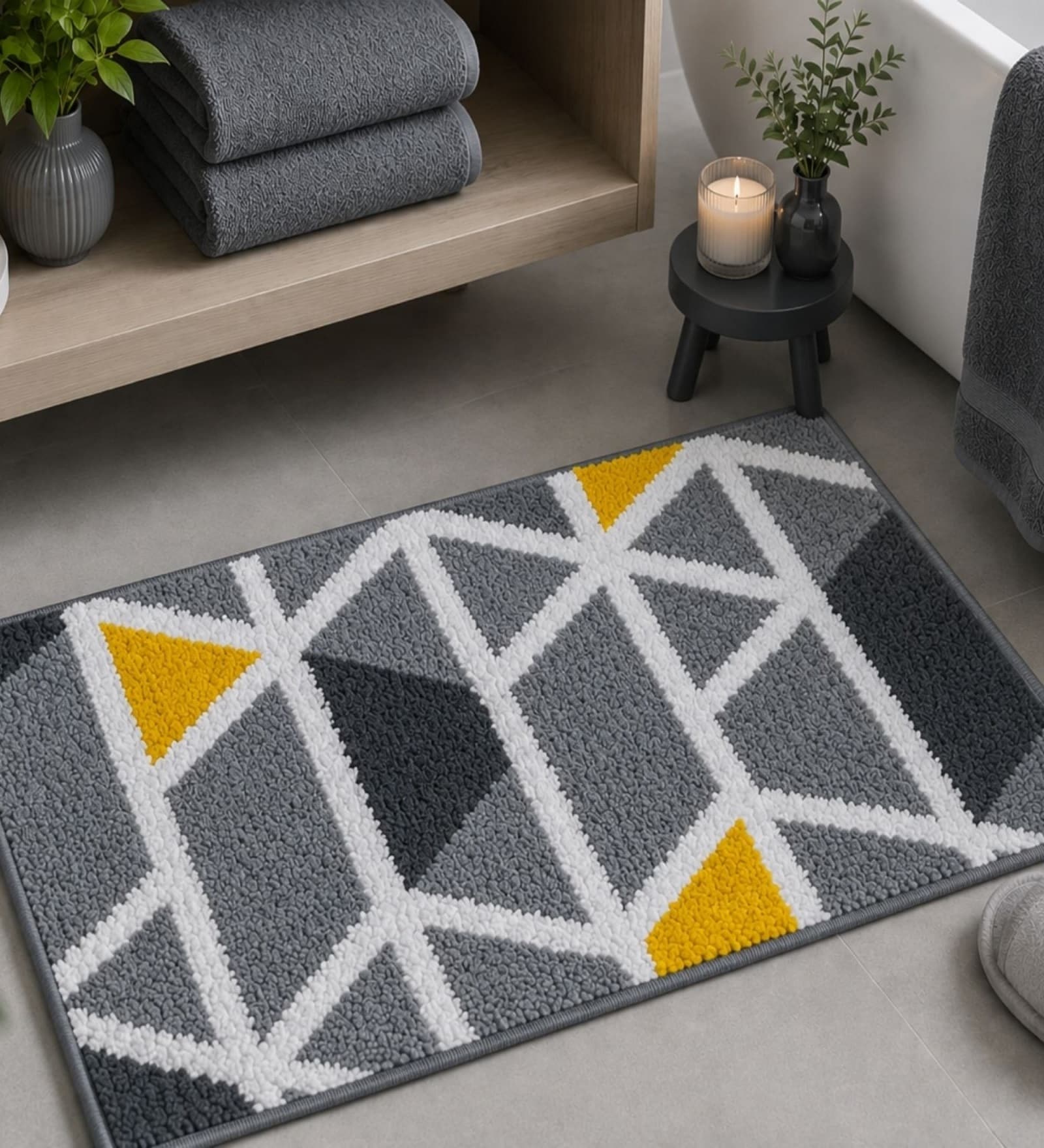 Grey Modern Geometric Non-Slip Bath Mat (40x60 CM)