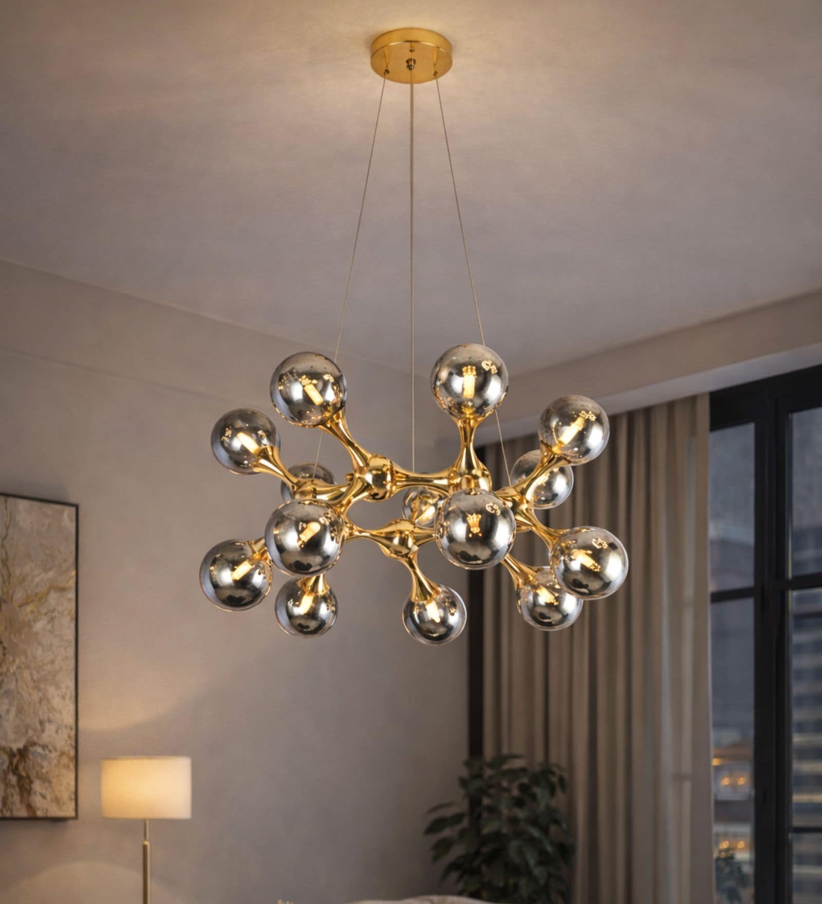 Modern Gold & Smoke Glass Cluster Chandelier   700MM Designer Pendant Light