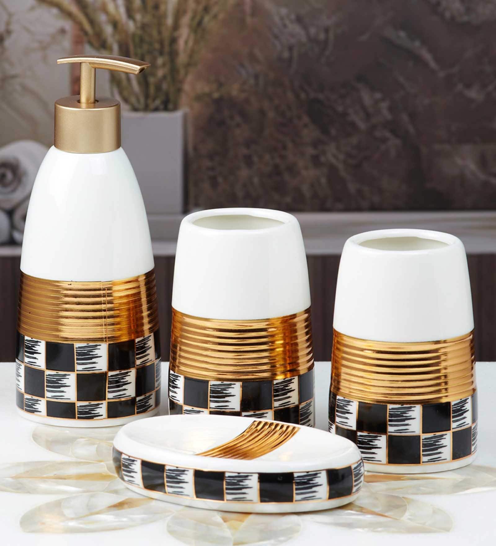 Modern Gold Ceramic (Set of 4) Bath Set