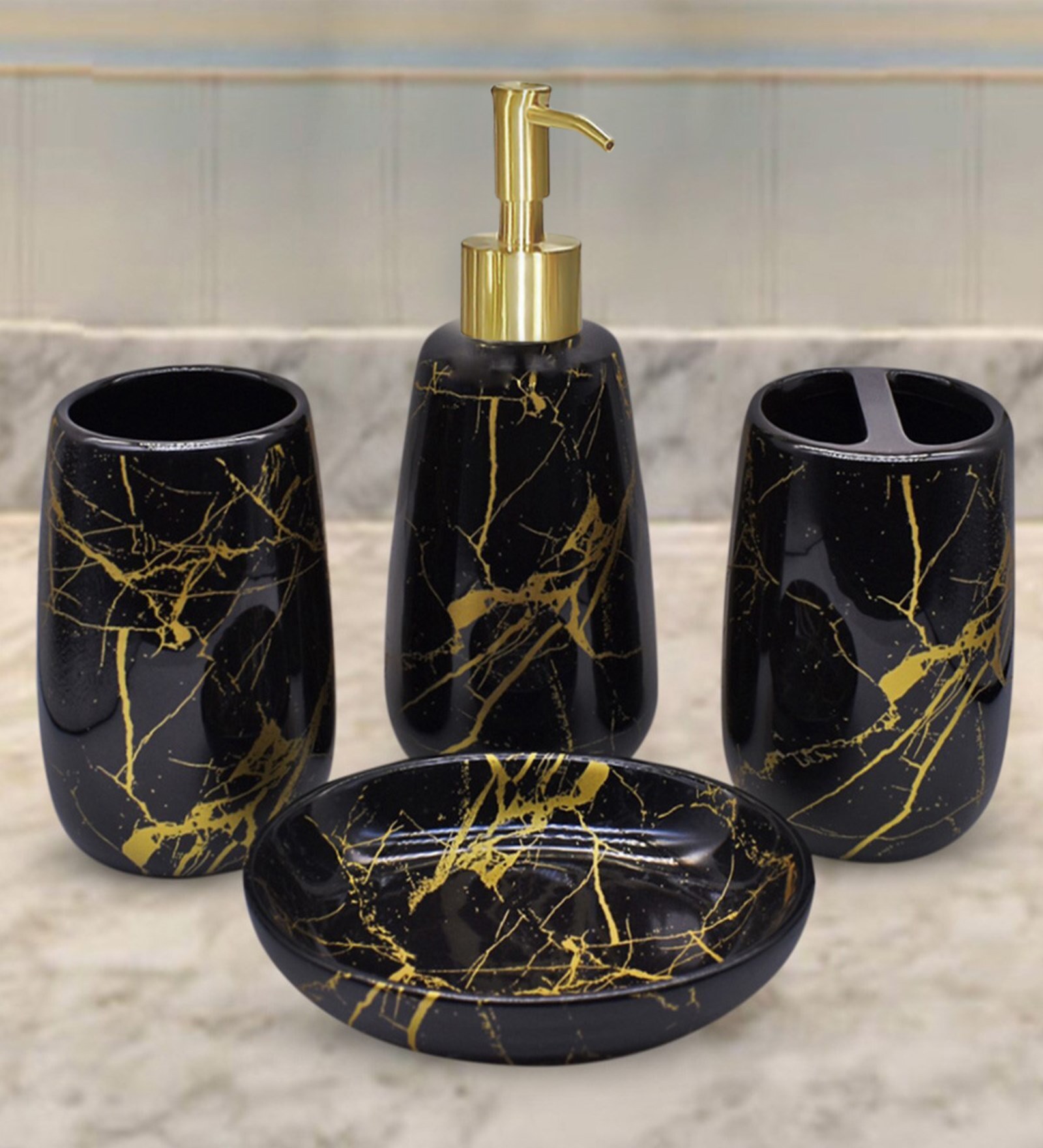 Buy Modern Gold Ceramic Set of 4 Bath Accessories Set by Kookee at 11% ...