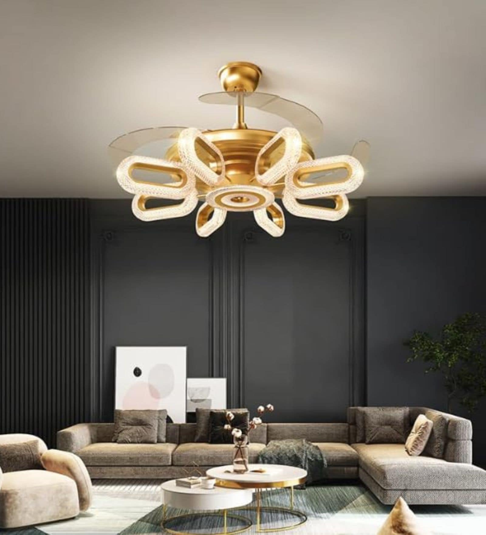 Modern Gold Crystal Fan Chandelier