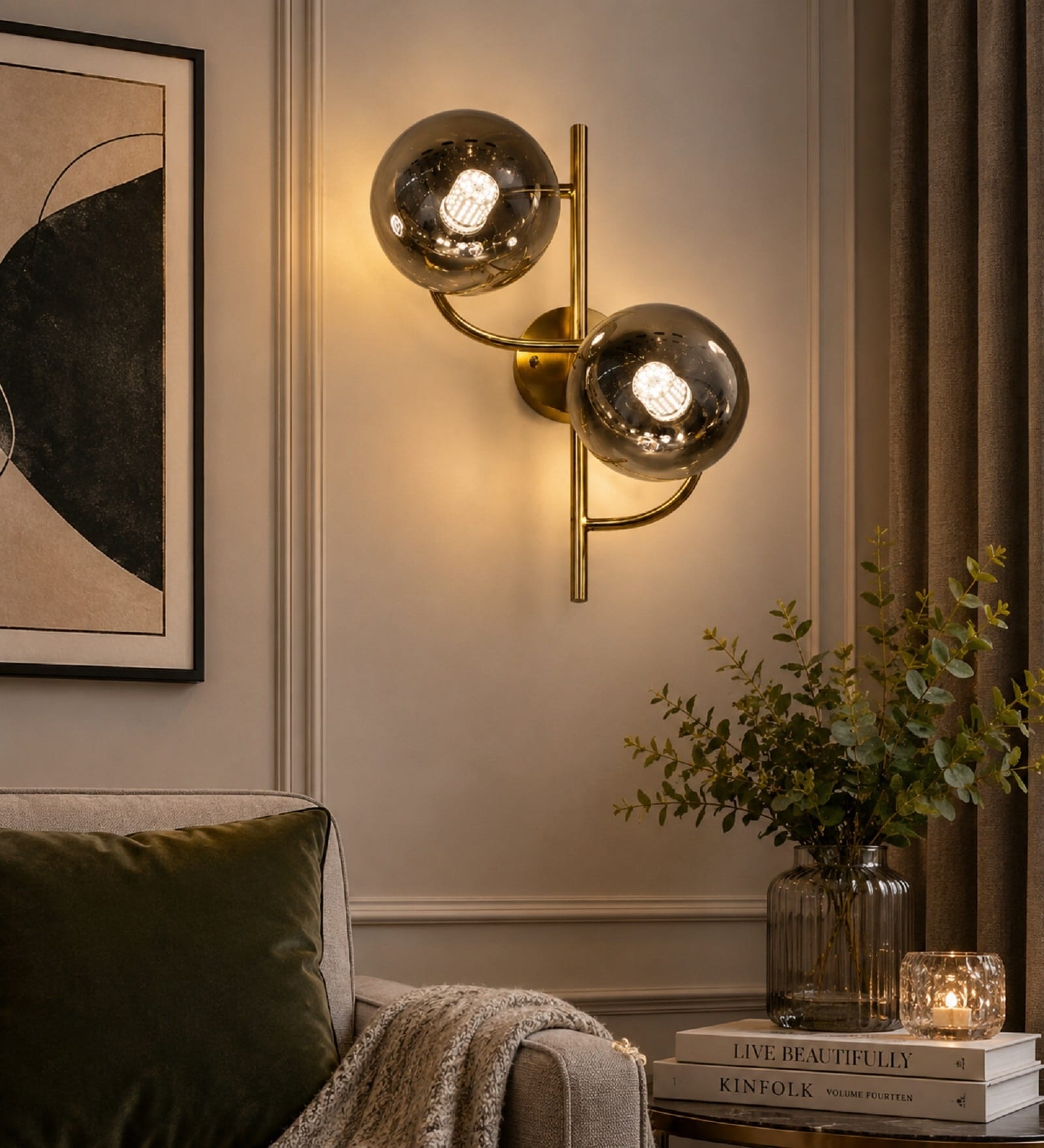 Modern Gold Double Smoke Glass Wall Light Modern Gold Double Smoke Glass Wall Light